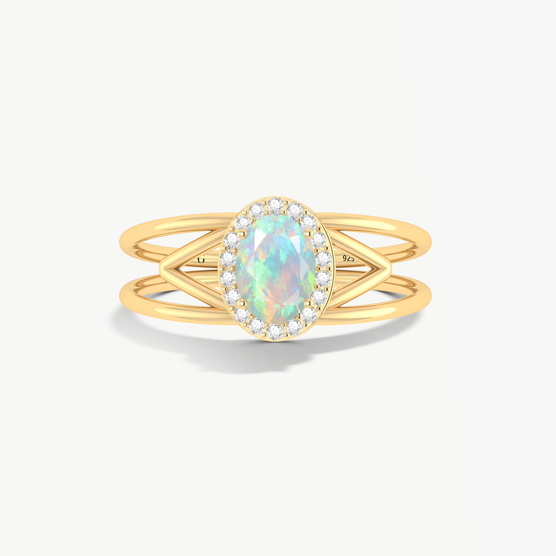 Natural White Opal & White Zircon Stackable Halo Ring - Goodstone Jewels