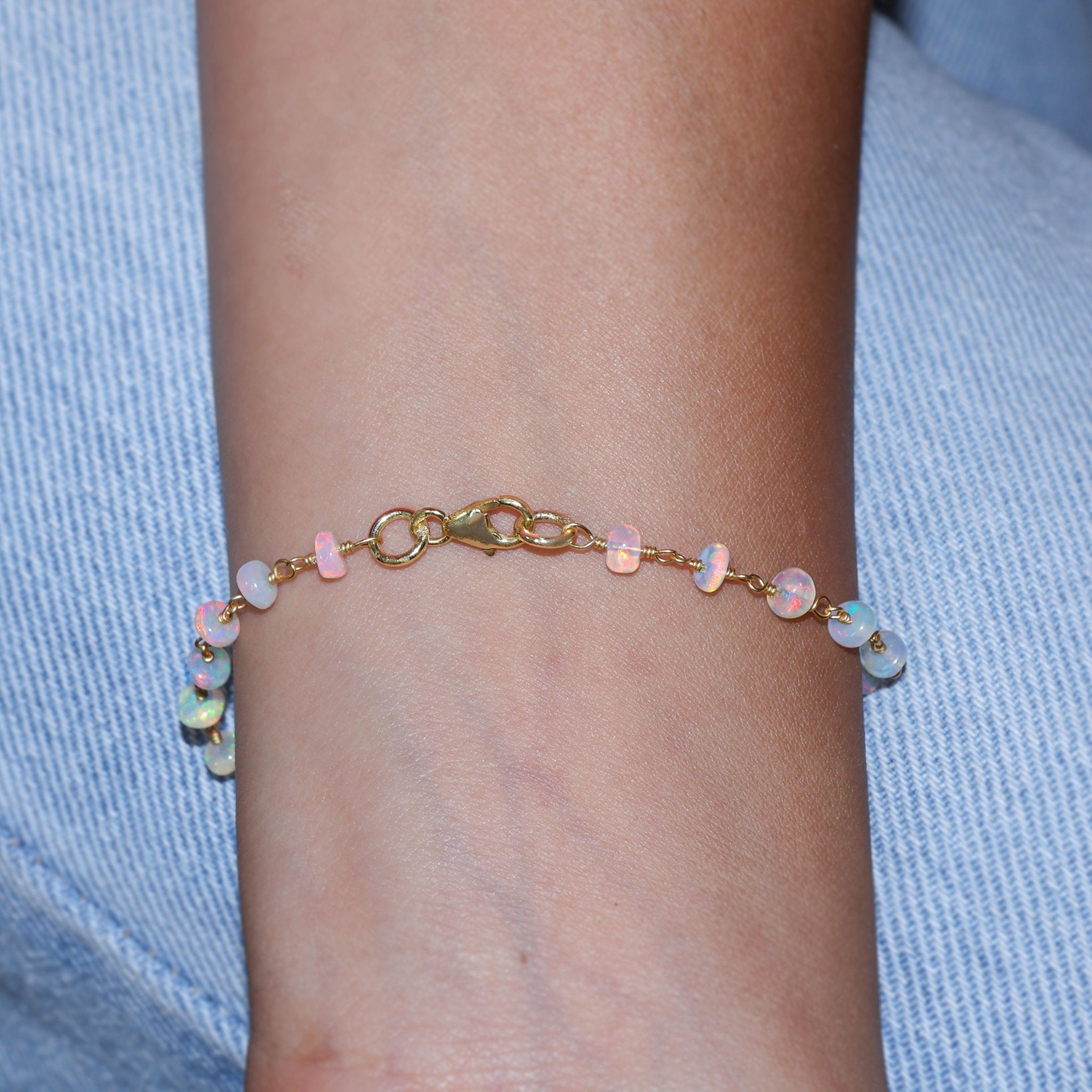 Natural White Opal Wire Wrap Beaded Bracelet Gold Filled Bracelets - Goodstone Jewels