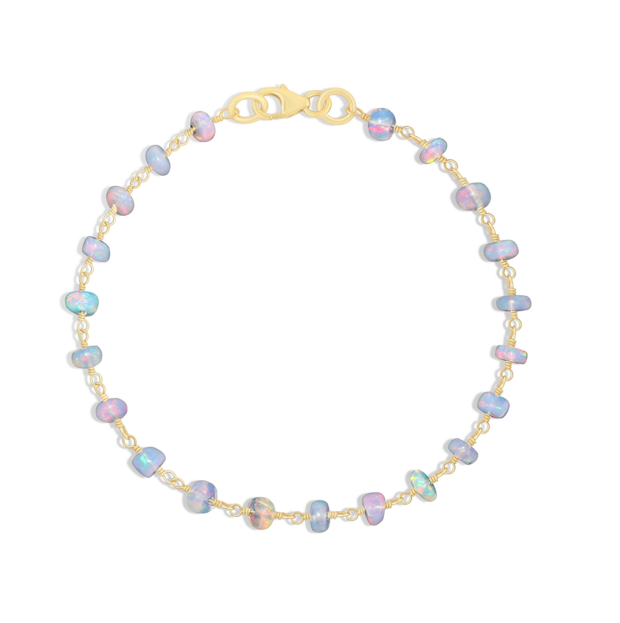 Natural White Opal Wire Wrap Beaded Bracelet Gold Filled Bracelets - Goodstone Jewels