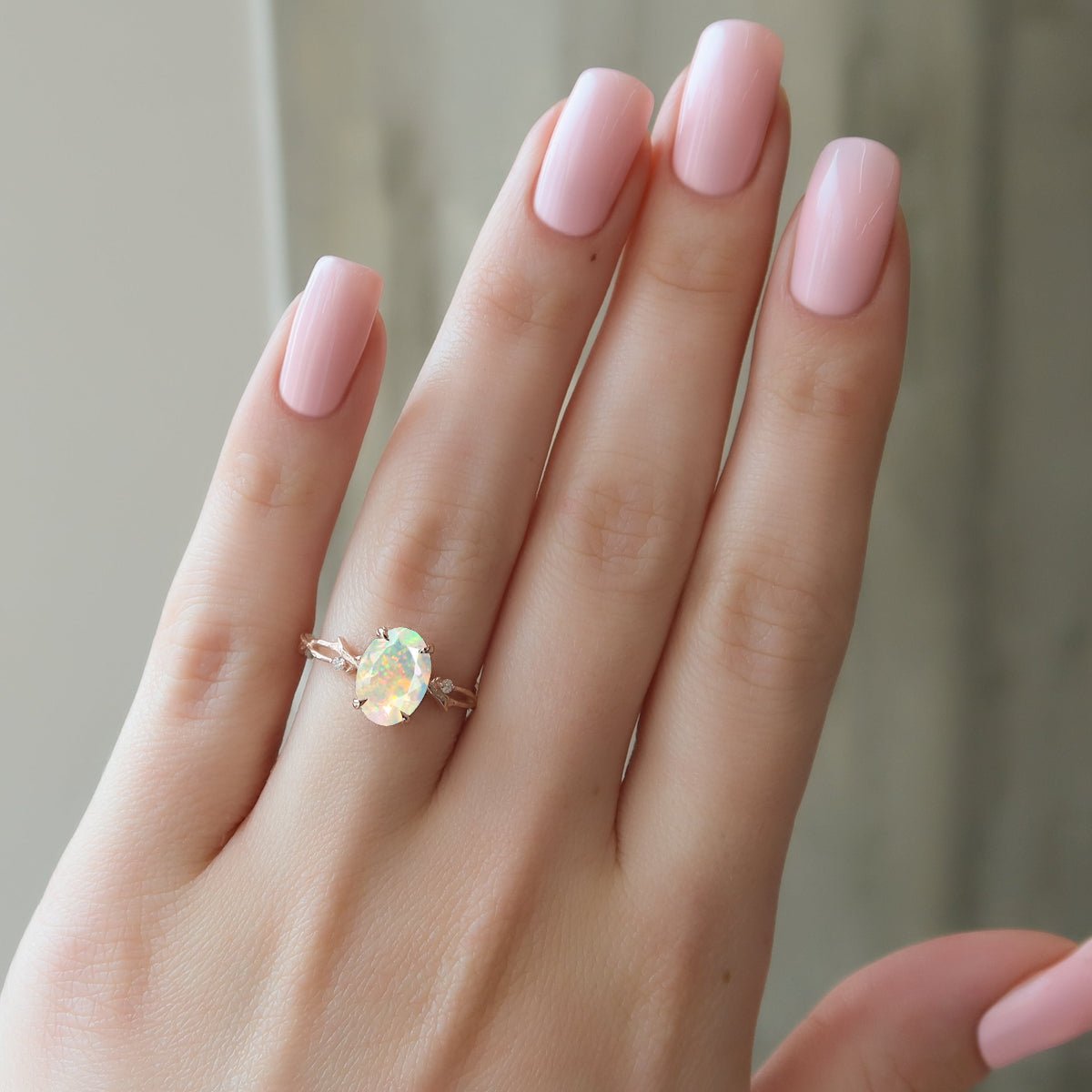 Natural White Opal with Side Stone Crossover Solitaire Ring - Goodstone Jewels