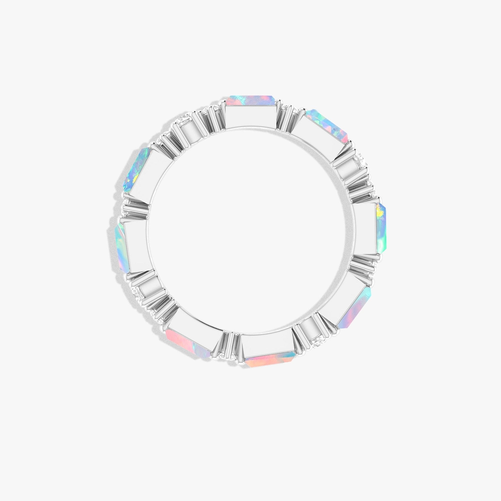 Natural White Opal with Zircon Full Eternity Wedding Band Ring - Goodstone Jewels