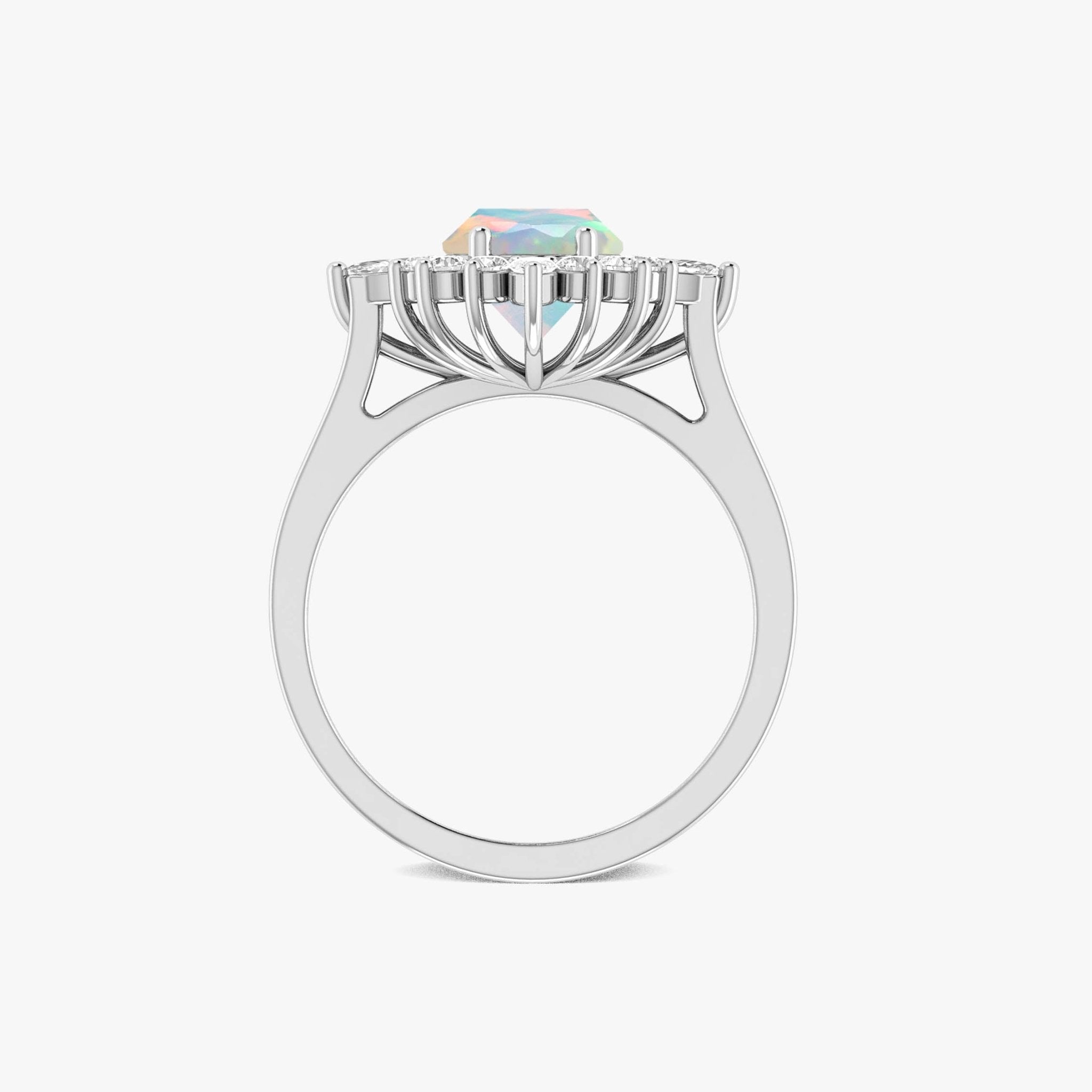Natural White Opal with Zircon Halo Ring in Silver & Yellow Gold Filled - Goodstone Jewels