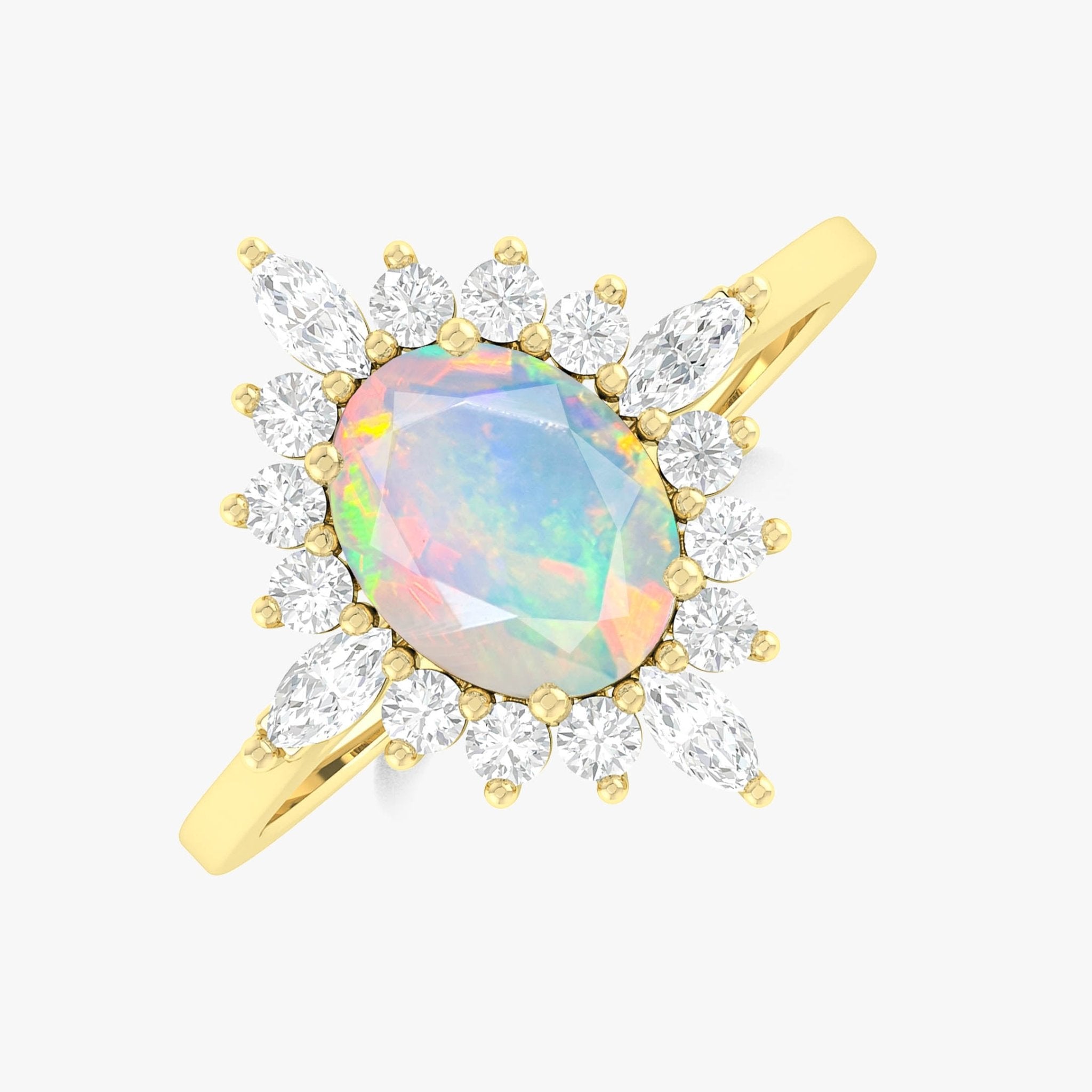 Natural White Opal with Zircon Halo Ring in Silver & Yellow Gold Filled - Goodstone Jewels