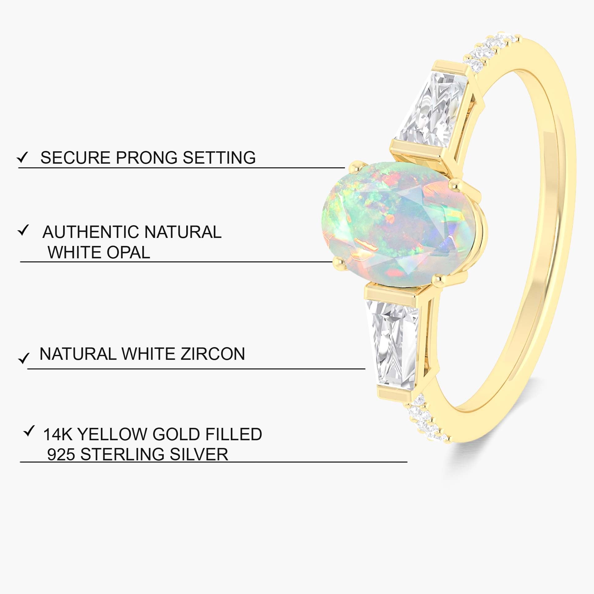 Natural White Opal with Zircon Three Stone Engagement Ring - Goodstone Jewels