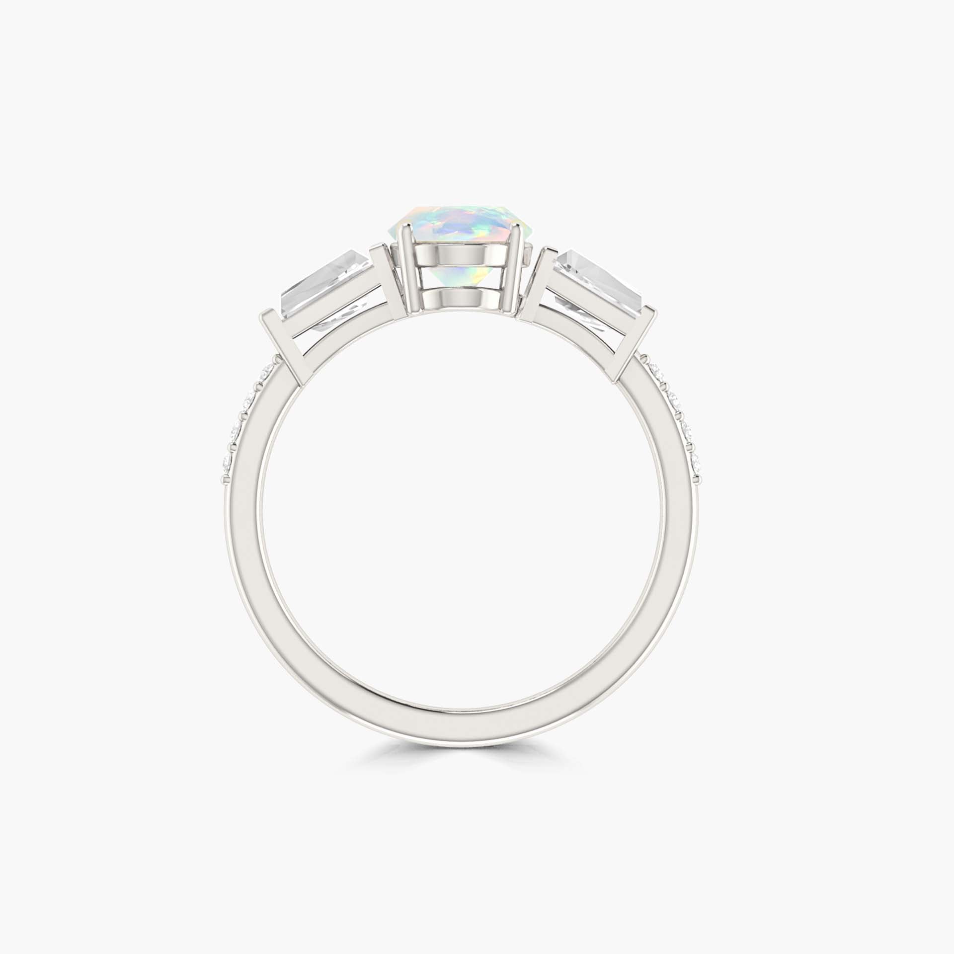 Natural White Opal with Zircon Three Stone Engagement Ring - Goodstone Jewels
