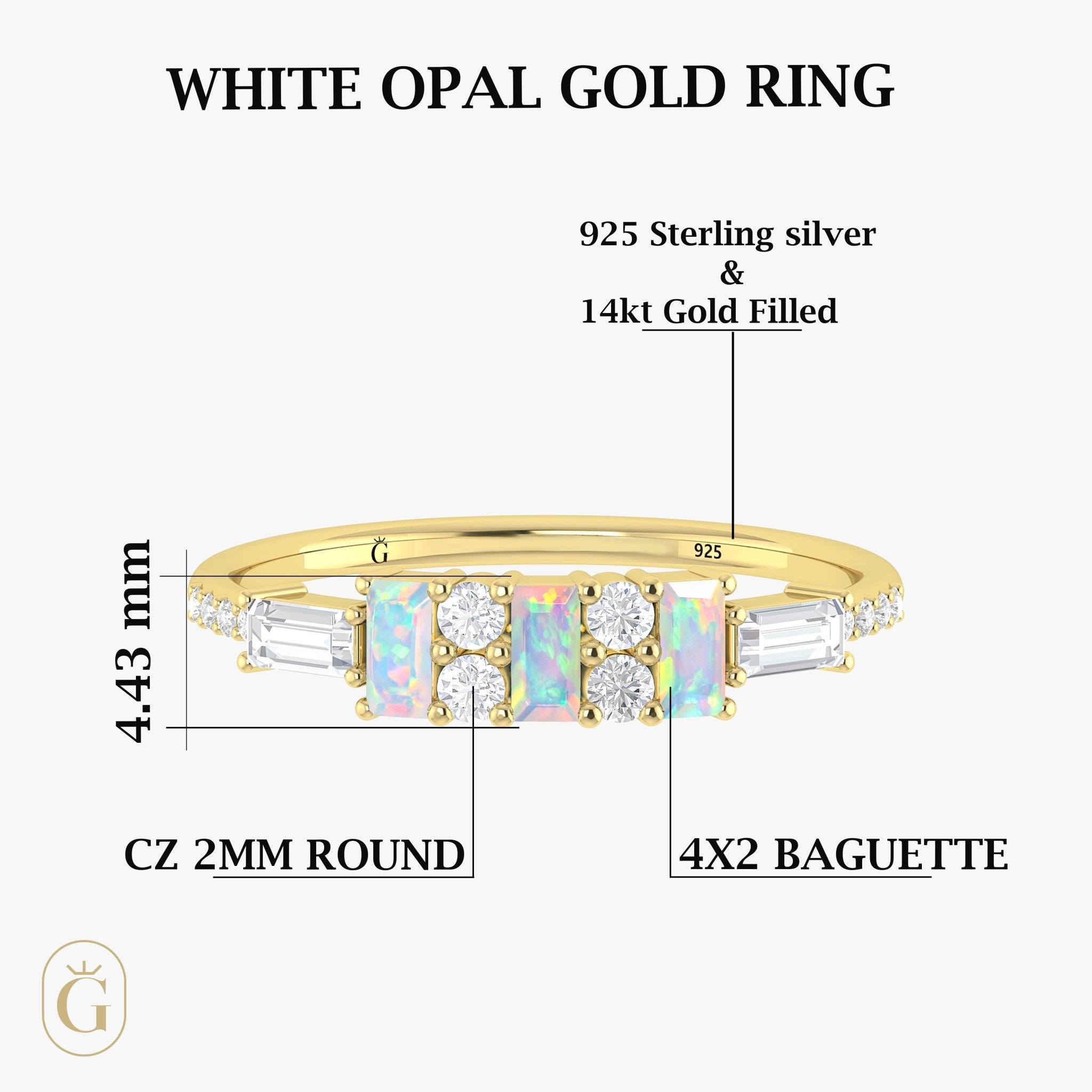 Natural White Opal with Zircon Three Stone Statement Ring - Goodstone Jewels