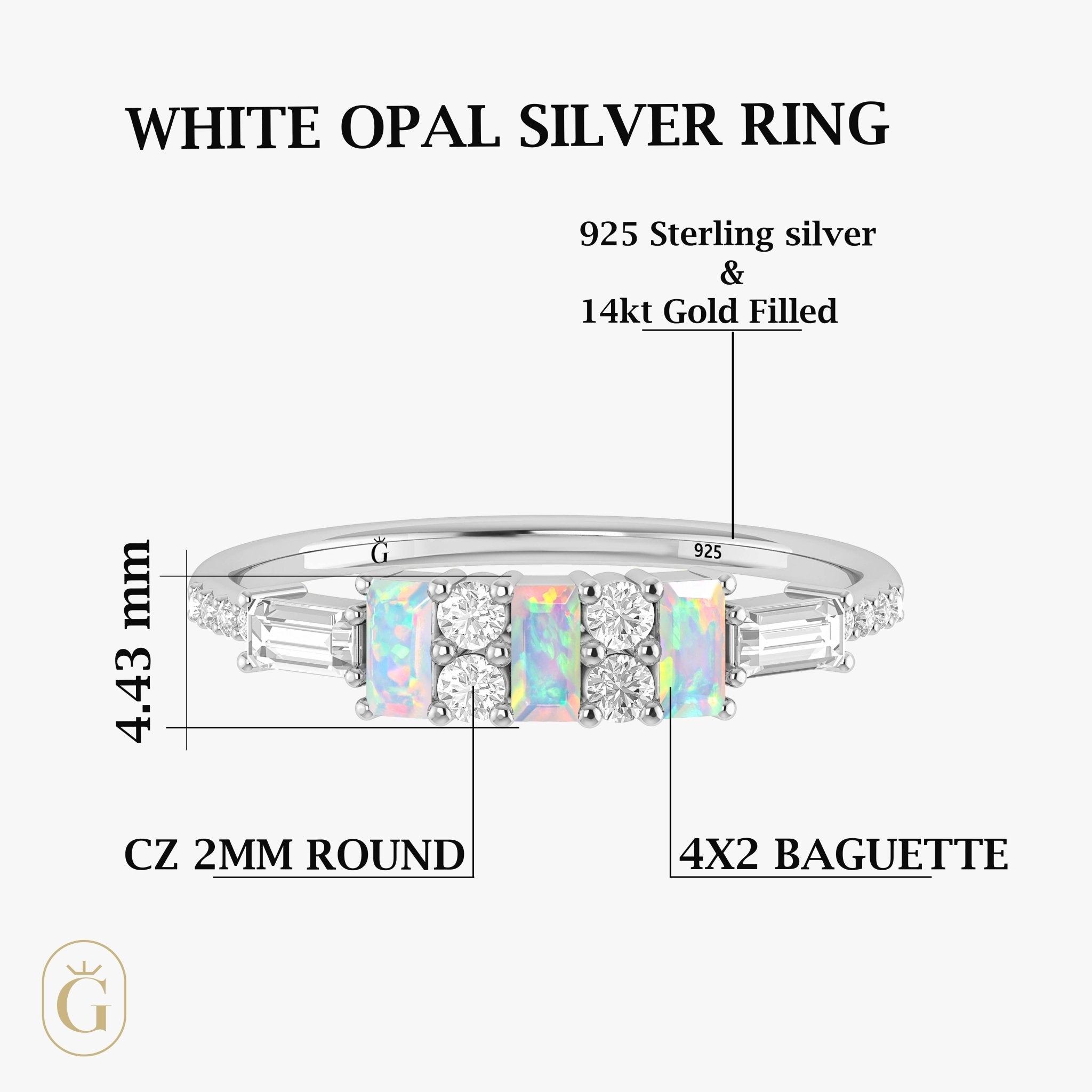 Natural White Opal with Zircon Three Stone Statement Ring - Goodstone Jewels