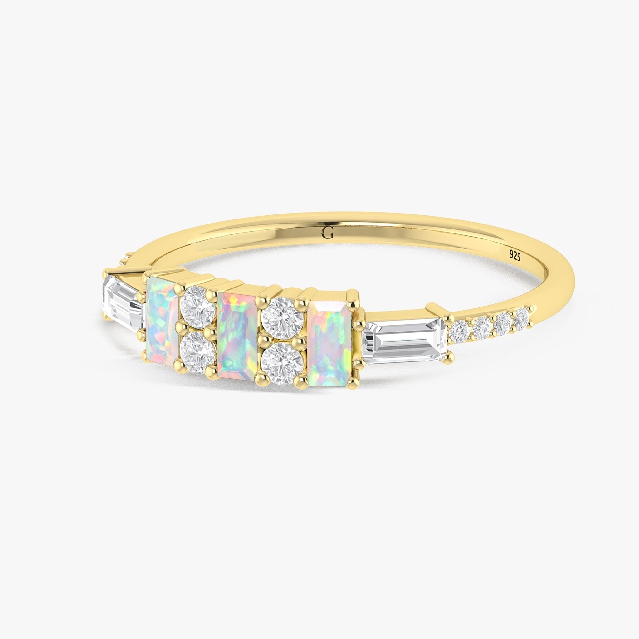 Natural White Opal with Zircon Three Stone Statement Ring - Goodstone Jewels