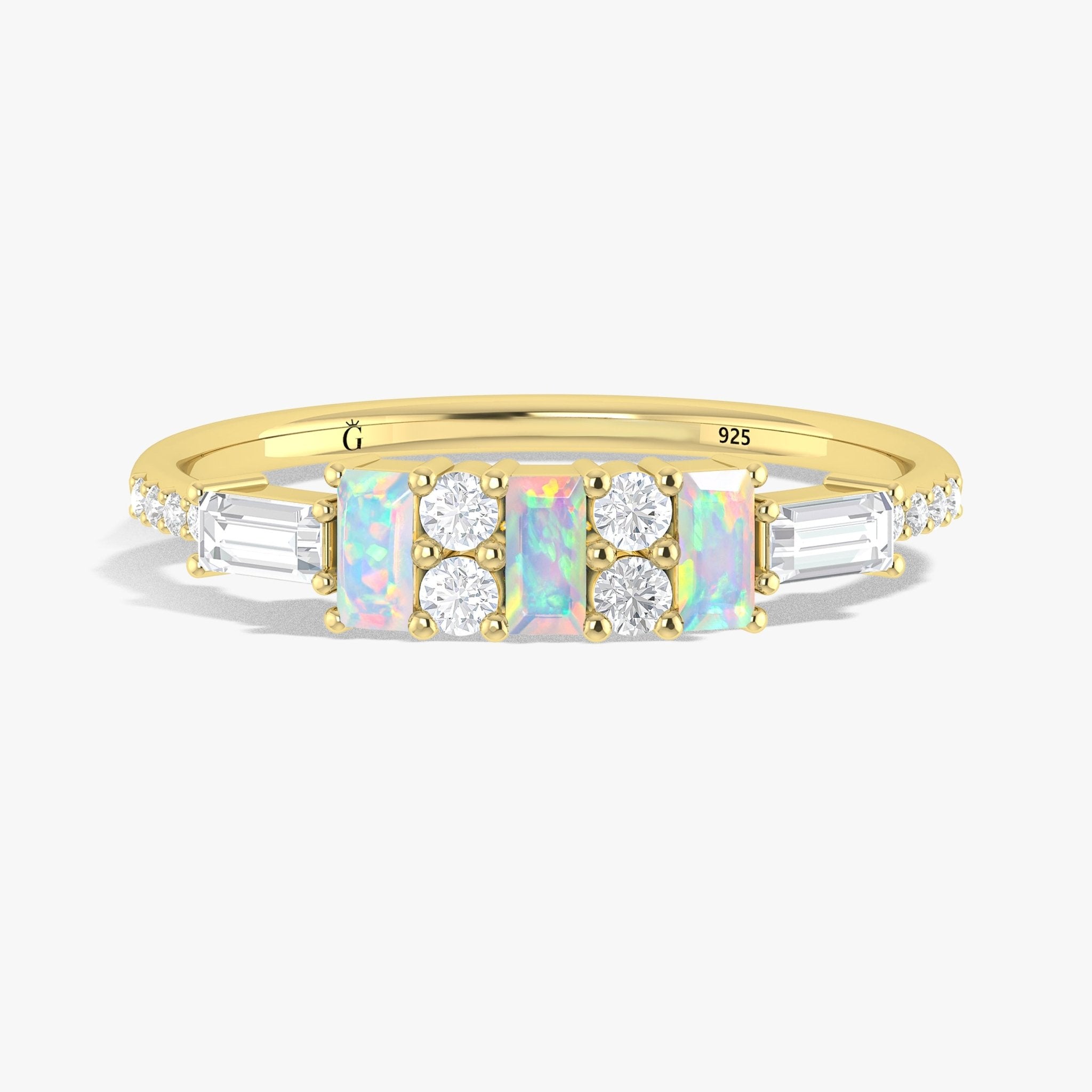 Natural White Opal with Zircon Three Stone Statement Ring - Goodstone Jewels
