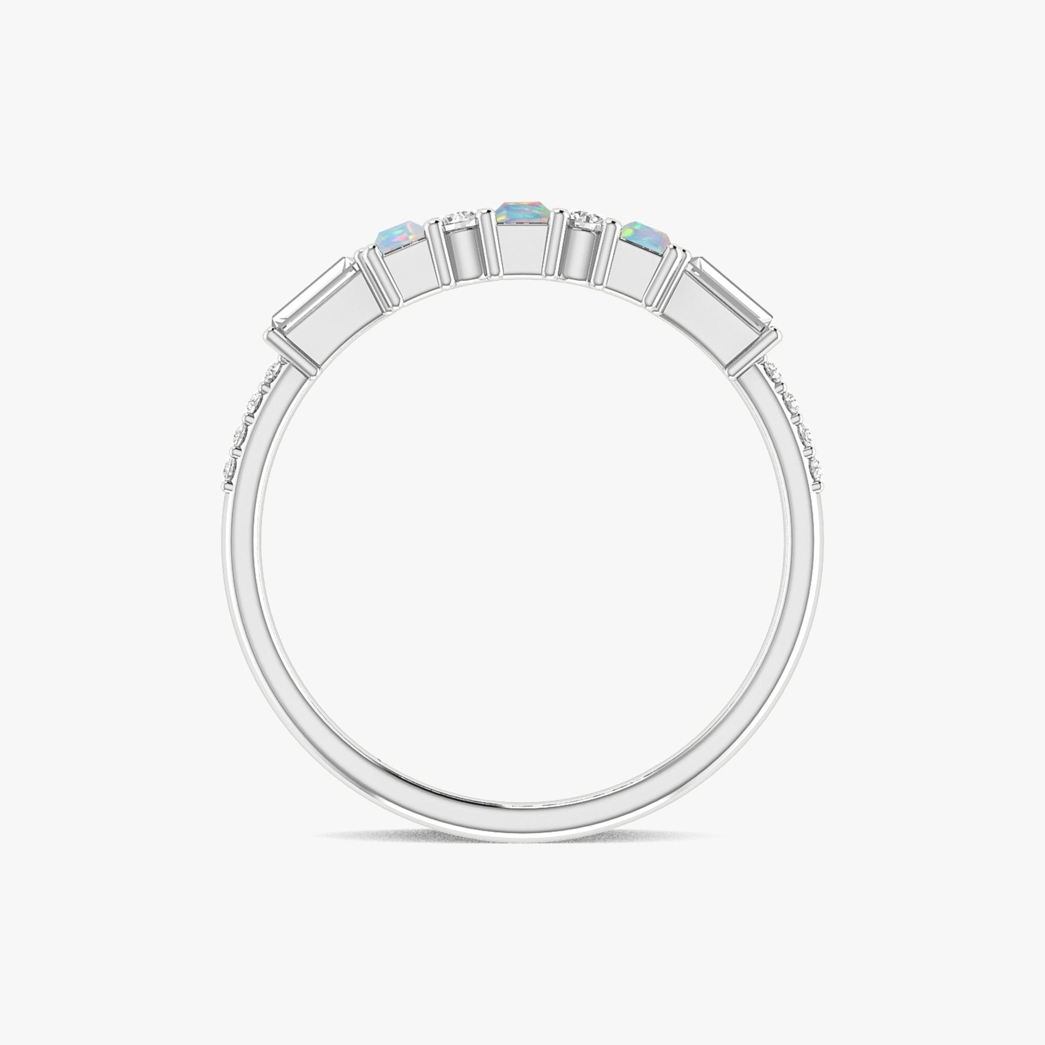 Natural White Opal with Zircon Three Stone Statement Ring - Goodstone Jewels