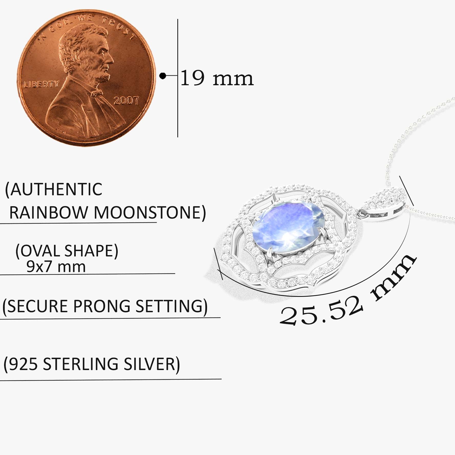 Natural White Rainbow Moonstone Charm Pendant Necklace - Goodstone Jewels