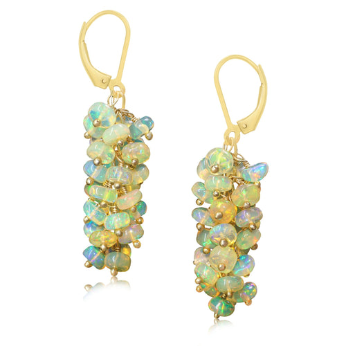 Natural Yellow Opal Beaded Cluster Dangle Earrings
