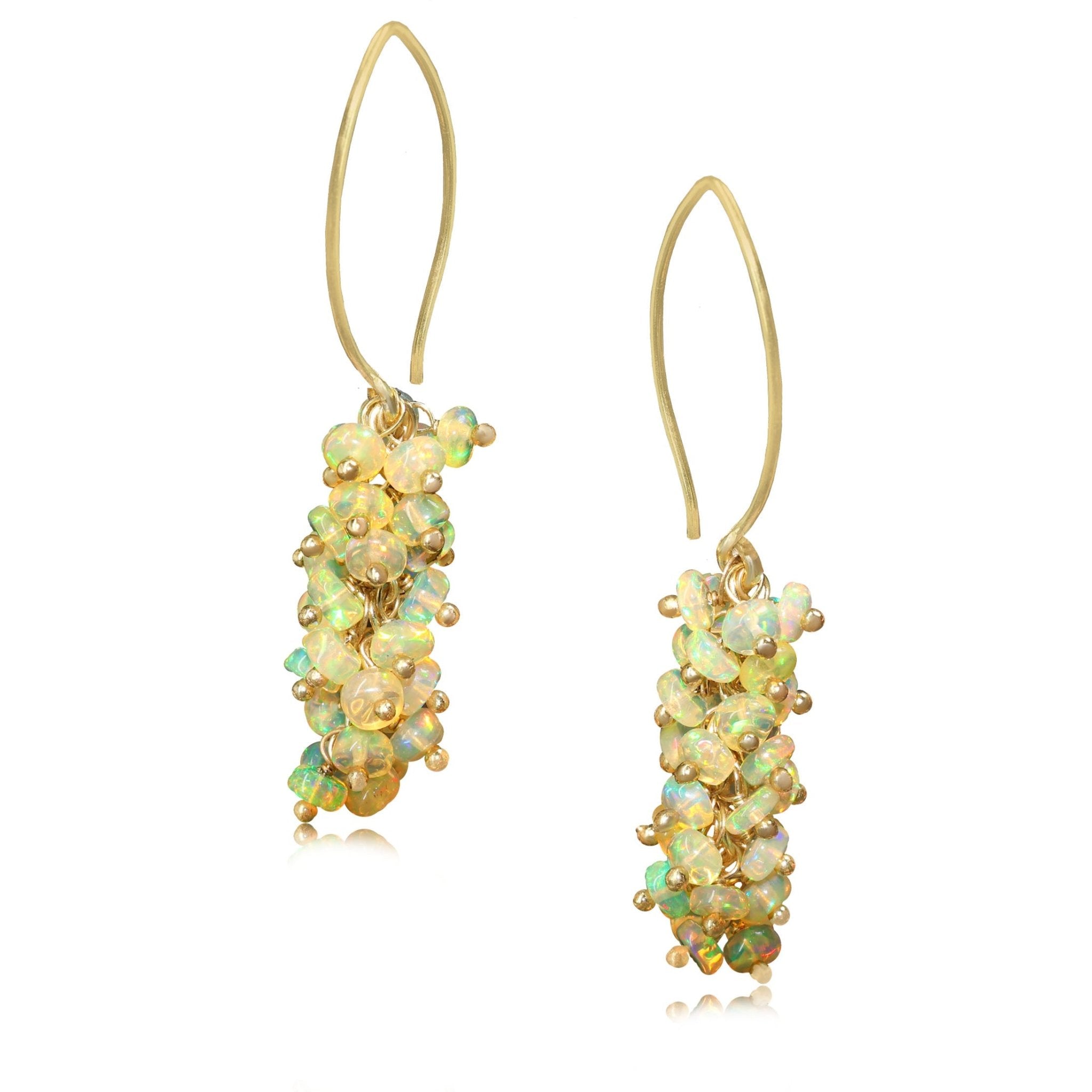 Natural Yellow Opal French Hook Style Beaded Cluster Earrings - Goodstone Jewels