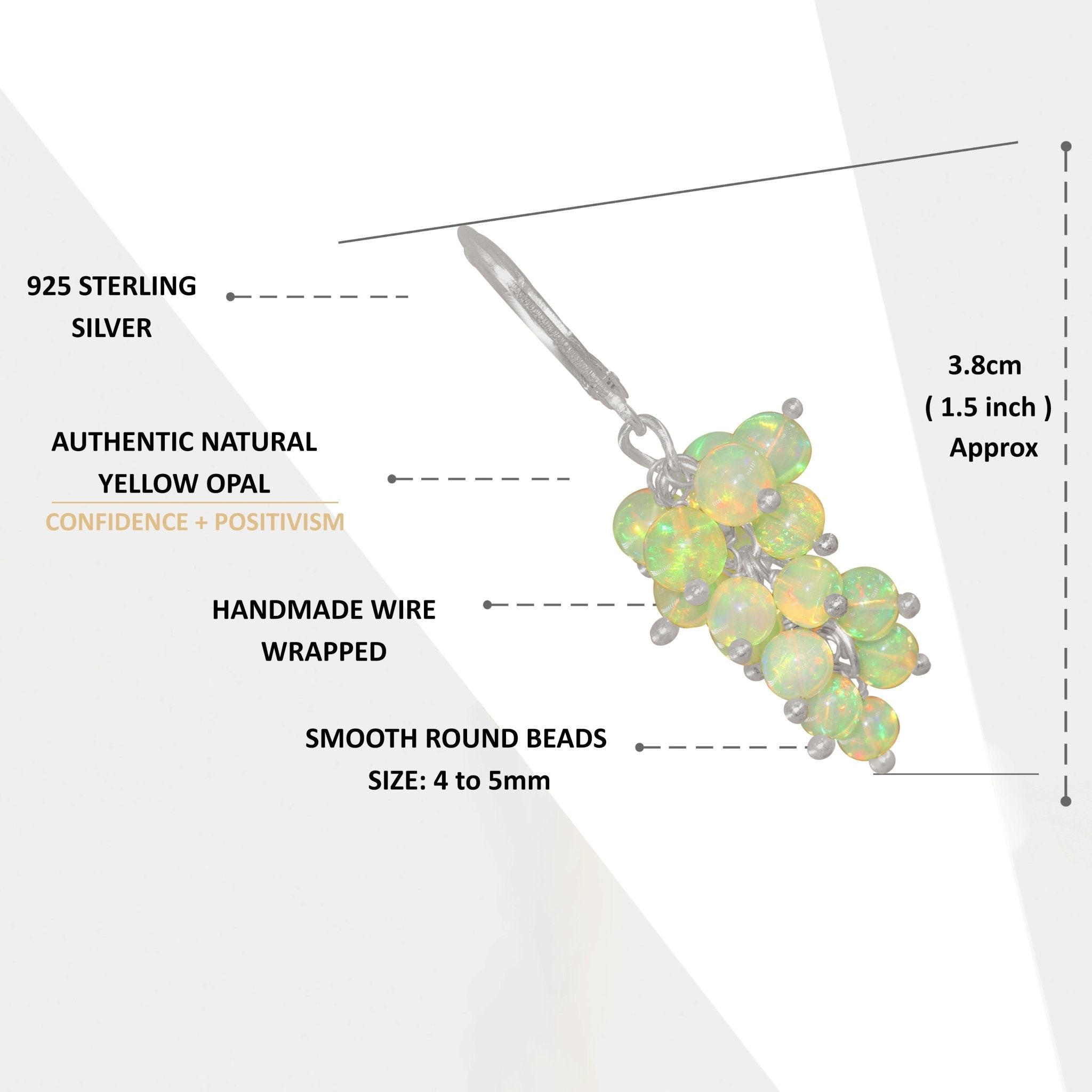 Natural Yellow Opal Round Beads Cluster Earrings for Her - Goodstone Jewels