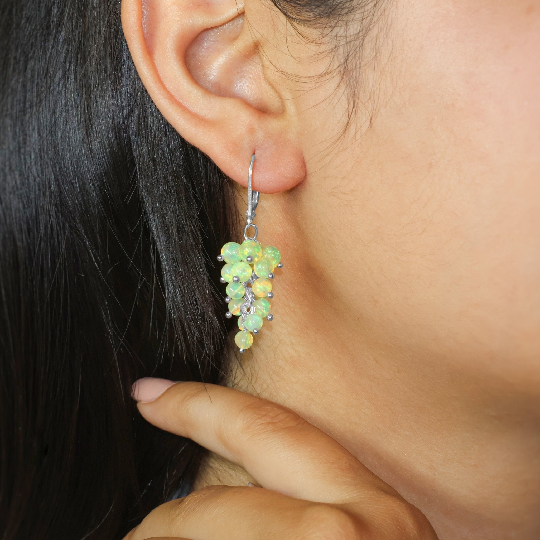 Natural Yellow Opal Round Beads Cluster Earrings for Her - Goodstone Jewels