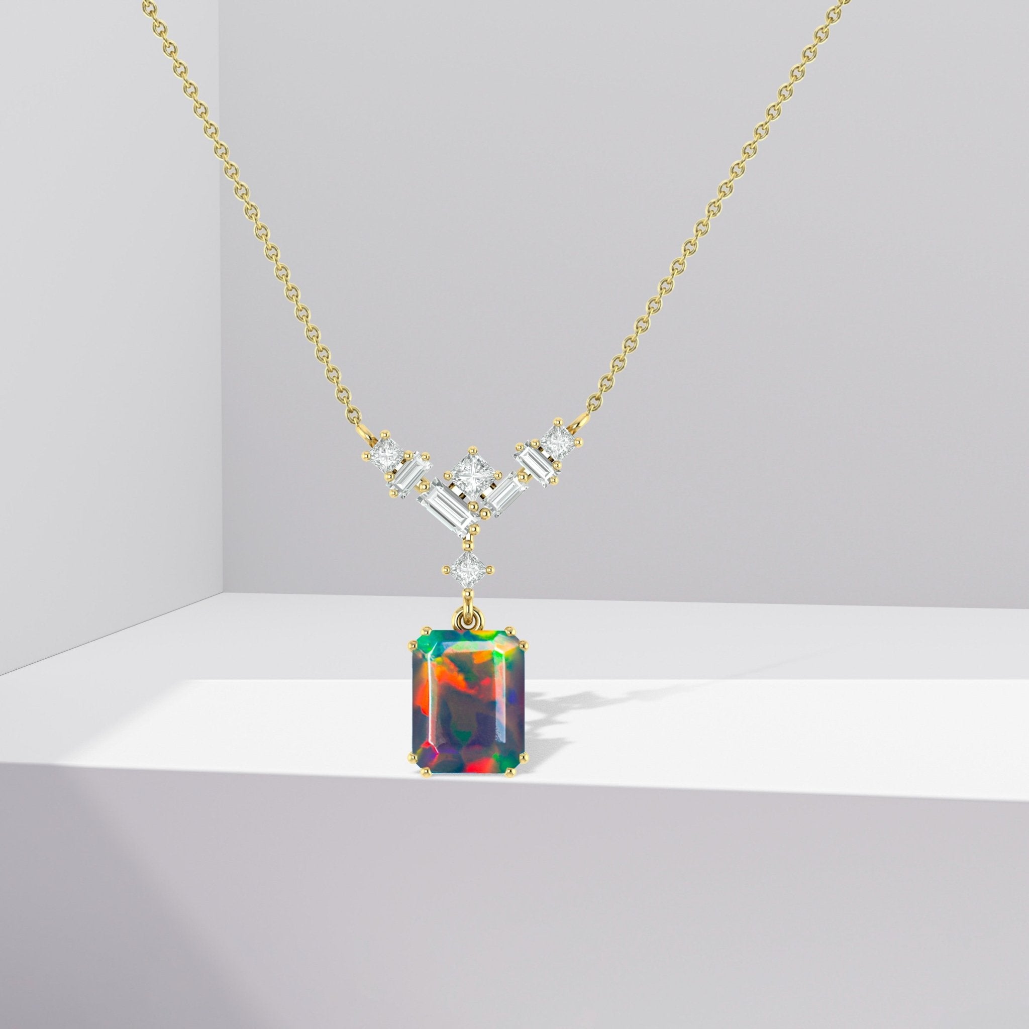 Octagon Multi Fire Opal Pendant Necklace - Goodstone Jewels