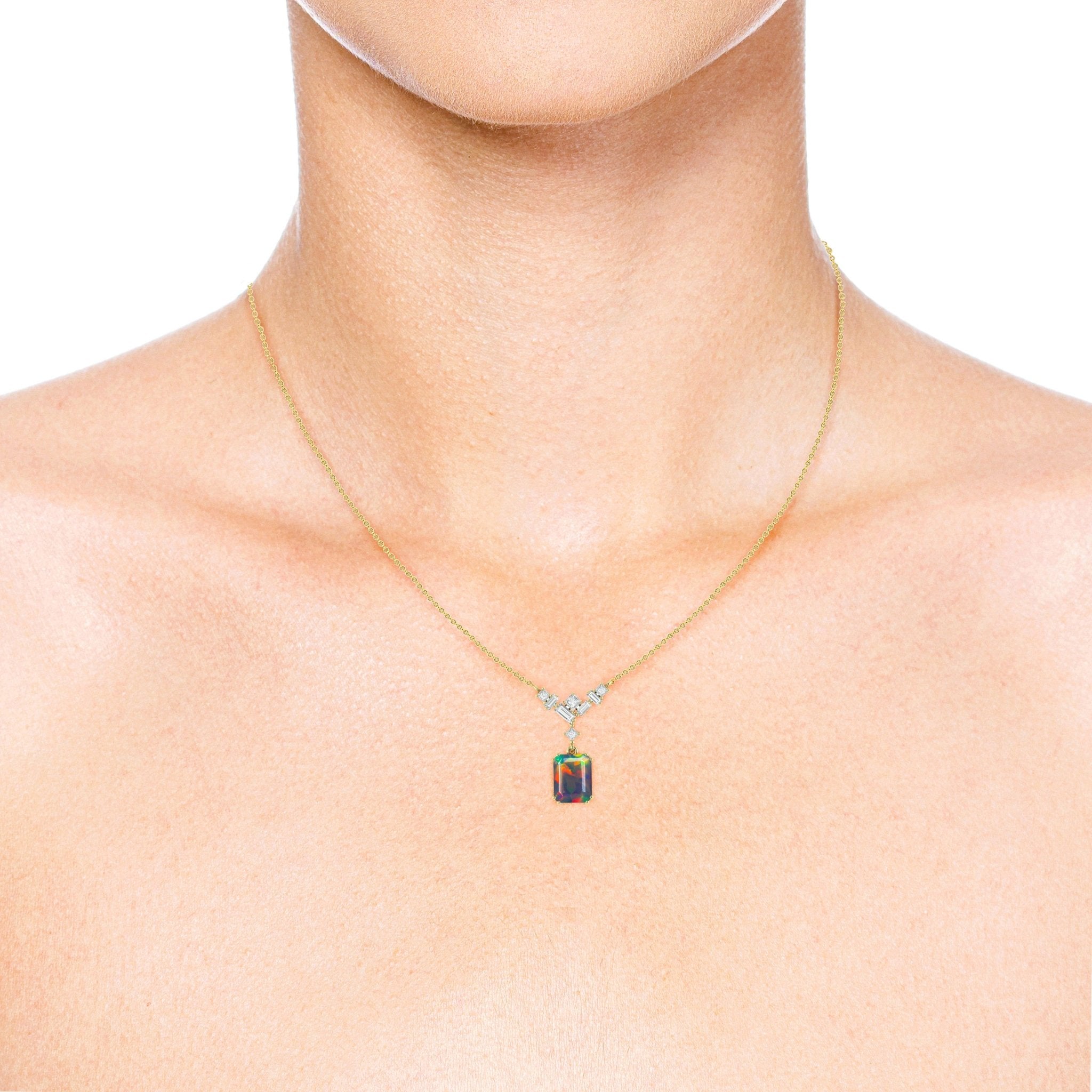 Octagon Multi Fire Opal Pendant Necklace - Goodstone Jewels