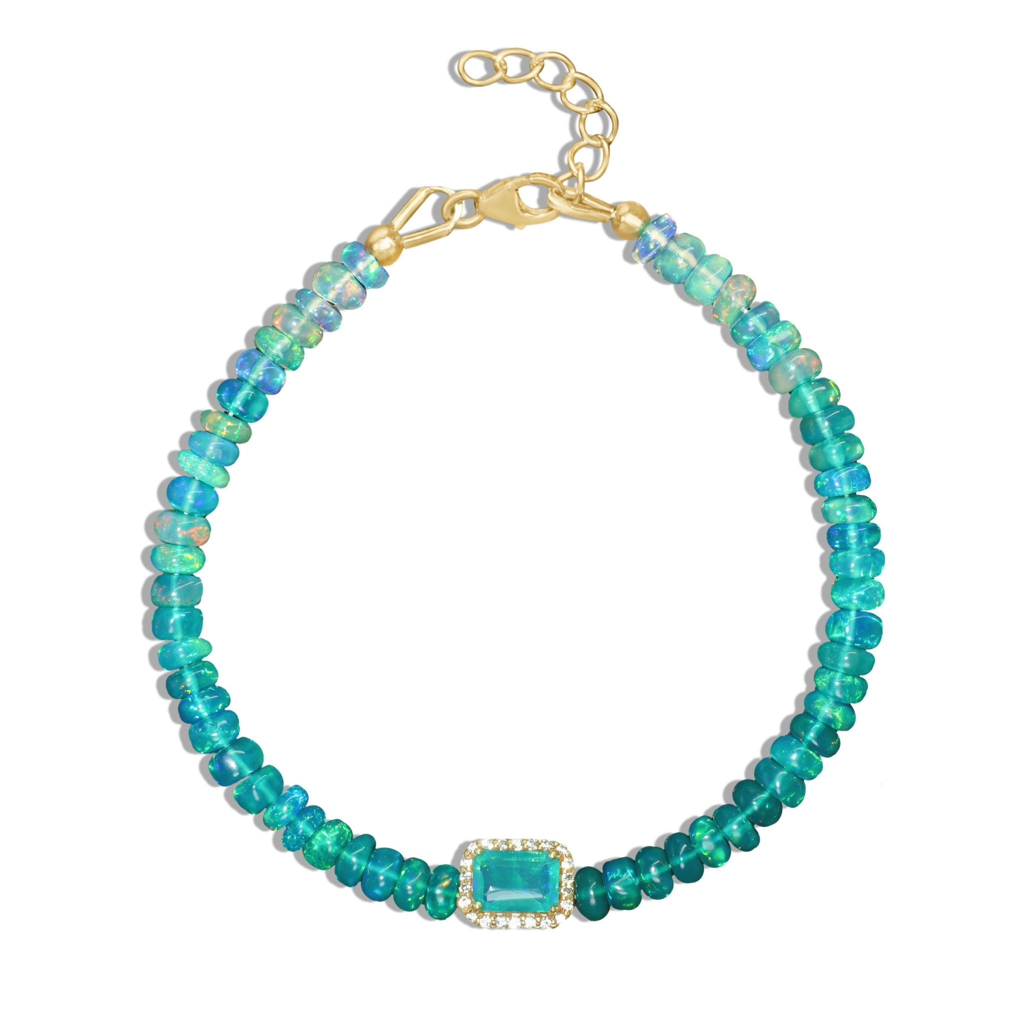 OCTAGON Natural Green Opal Charm Beaded Bracelet - Goodstone Jewels