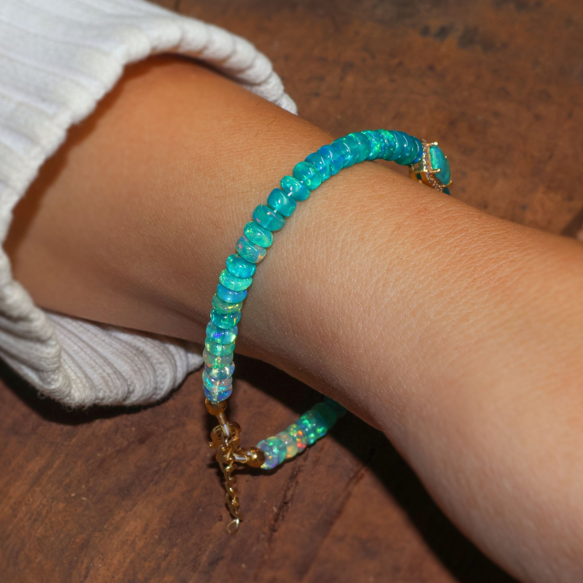 OCTAGON Natural Green Opal Charm Beaded Bracelet - Goodstone Jewels