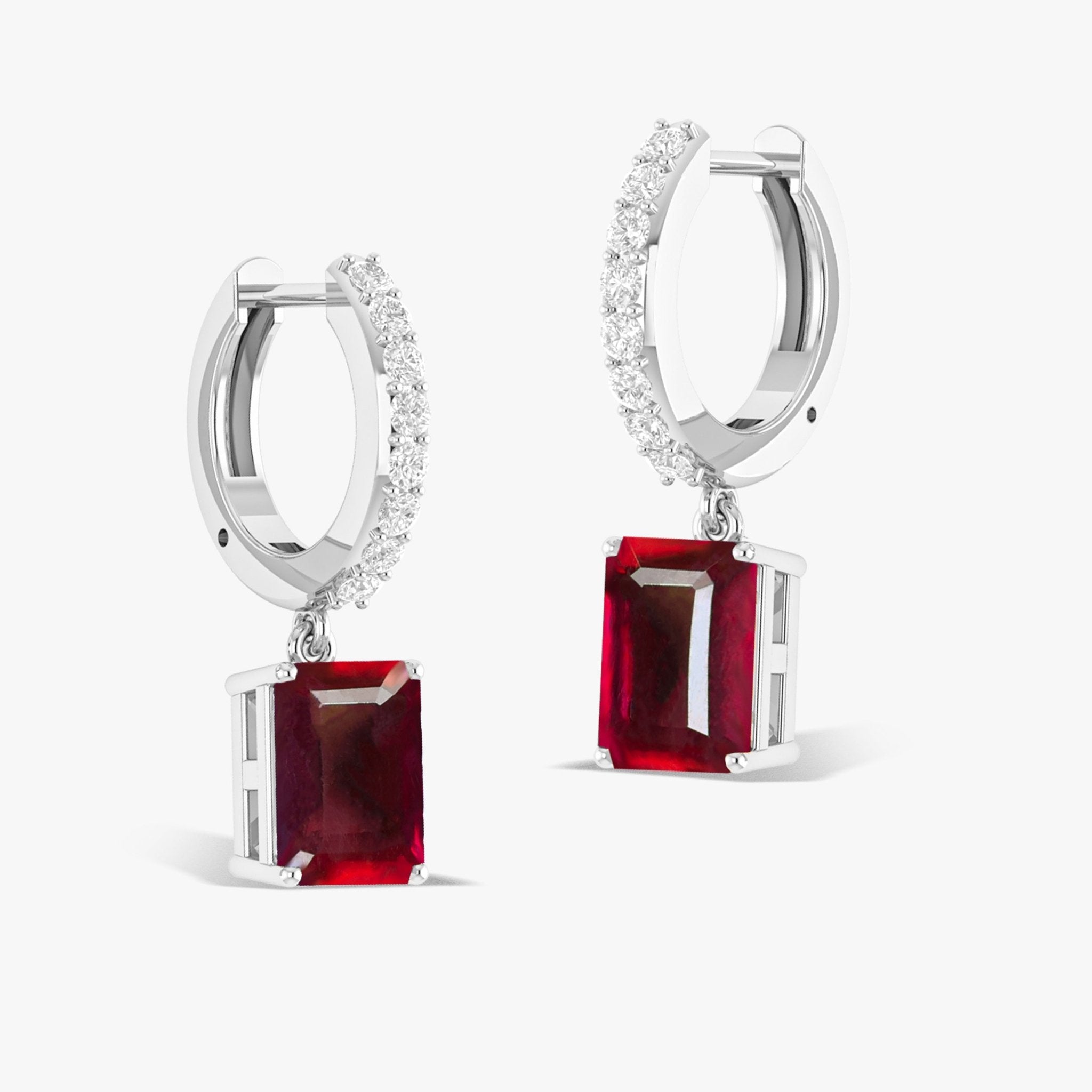 Octagon Red Ruby Drop Hoop Earrings - Goodstone Jewels