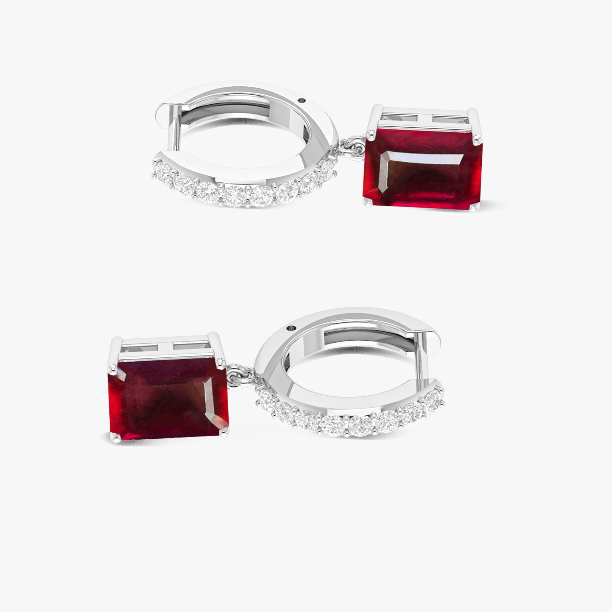 Octagon Red Ruby Drop Hoop Earrings - Goodstone Jewels