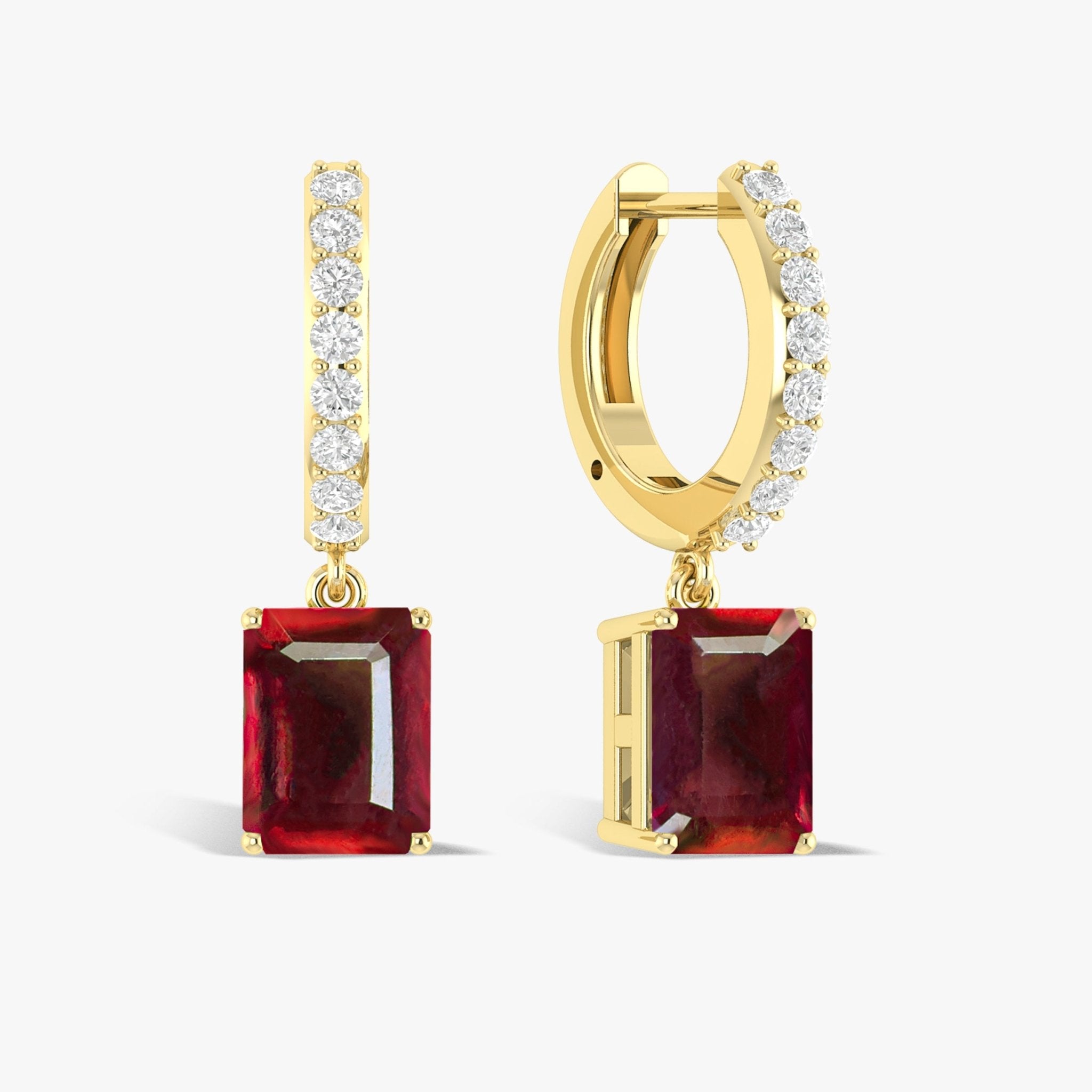 Octagon Red Ruby Drop Hoop Earrings - Goodstone Jewels