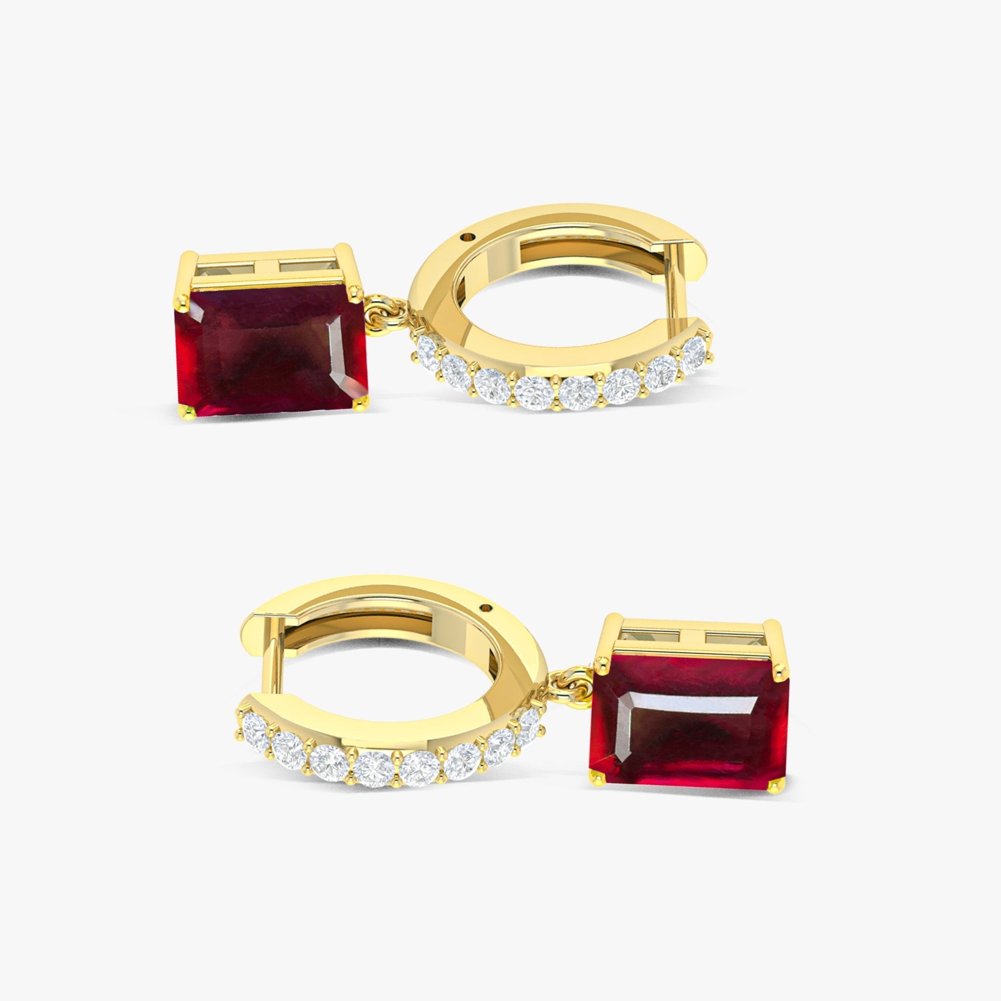 Octagon Red Ruby Drop Hoop Earrings - Goodstone Jewels