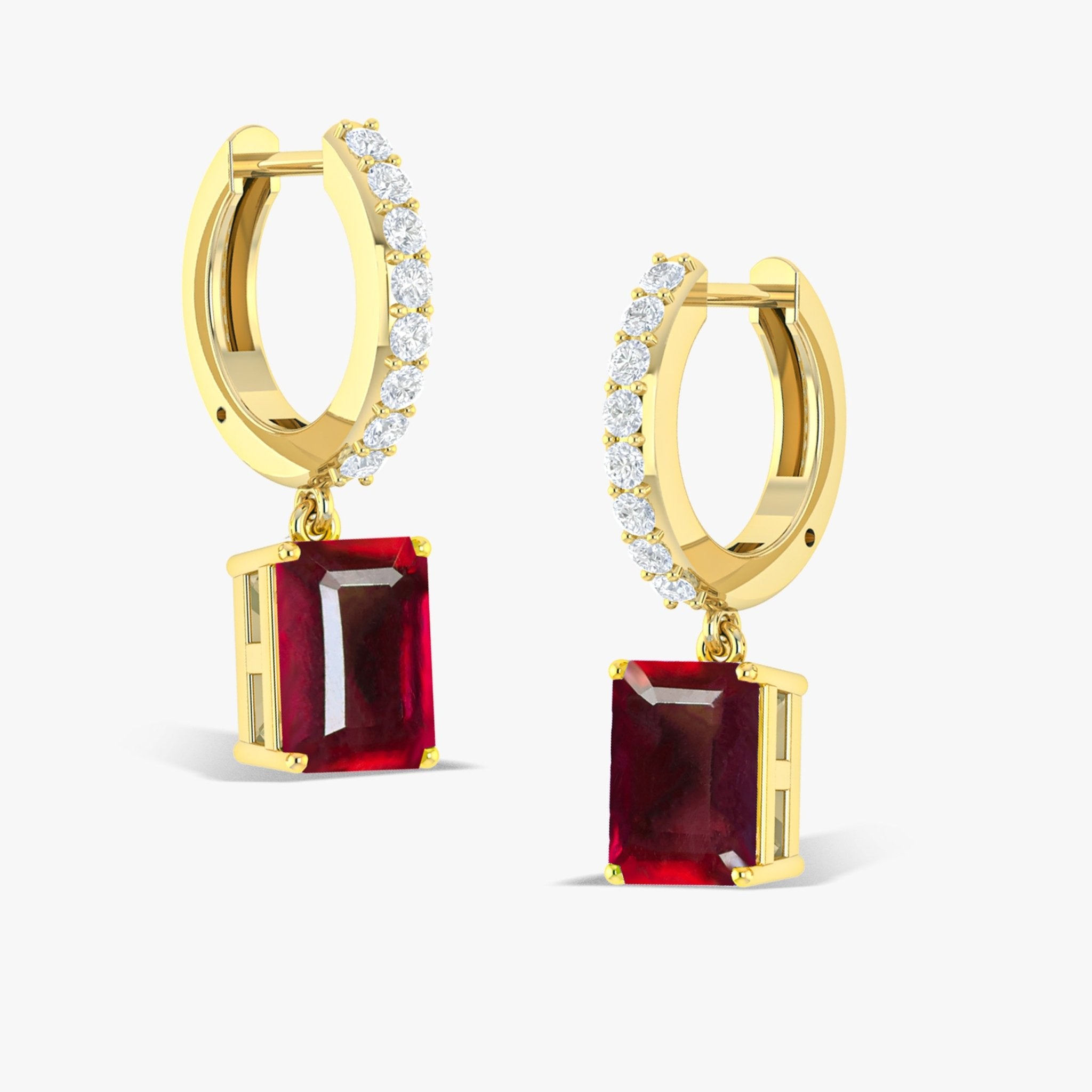 Octagon Red Ruby Drop Hoop Earrings - Goodstone Jewels