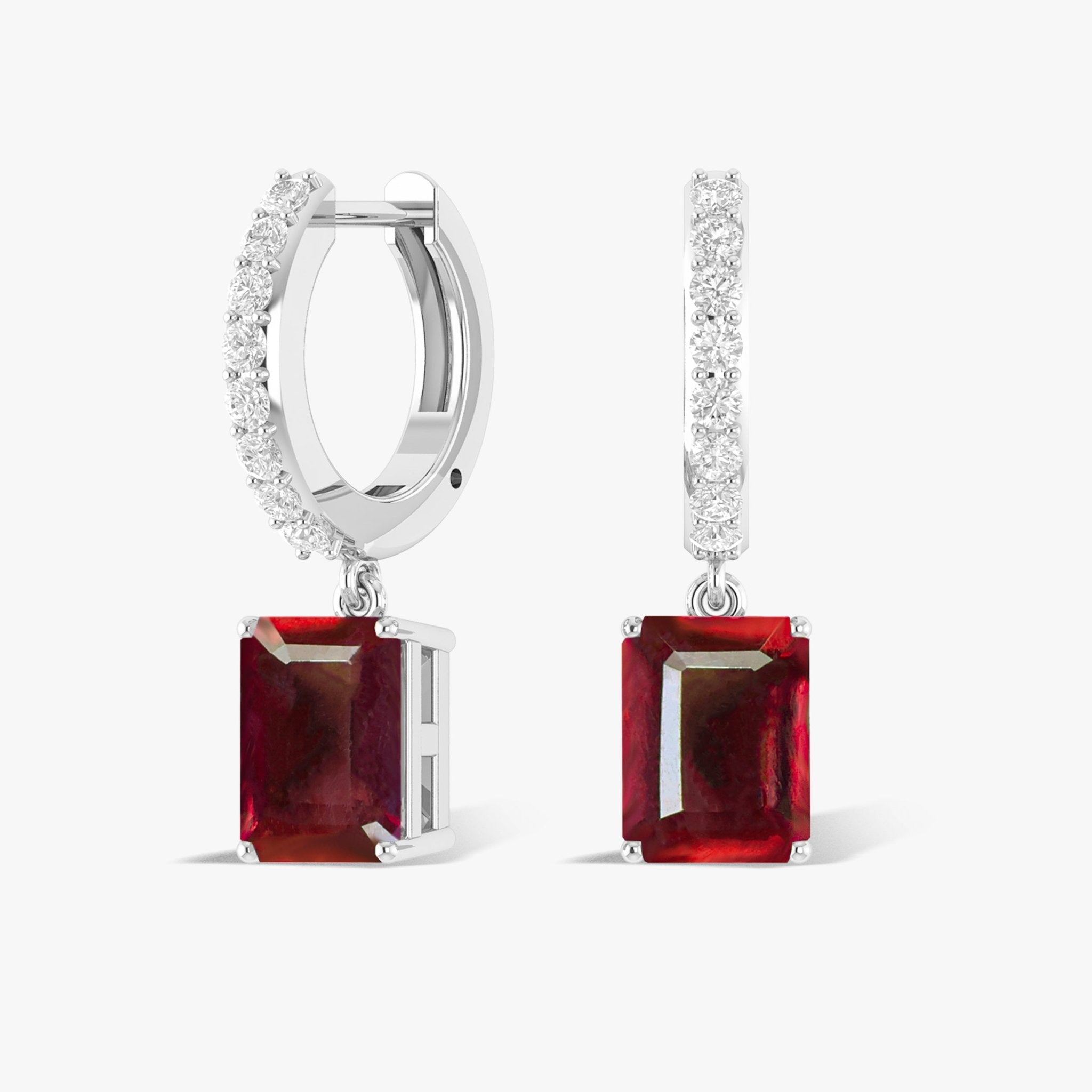 Octagon Red Ruby Drop Hoop Earrings - Goodstone Jewels