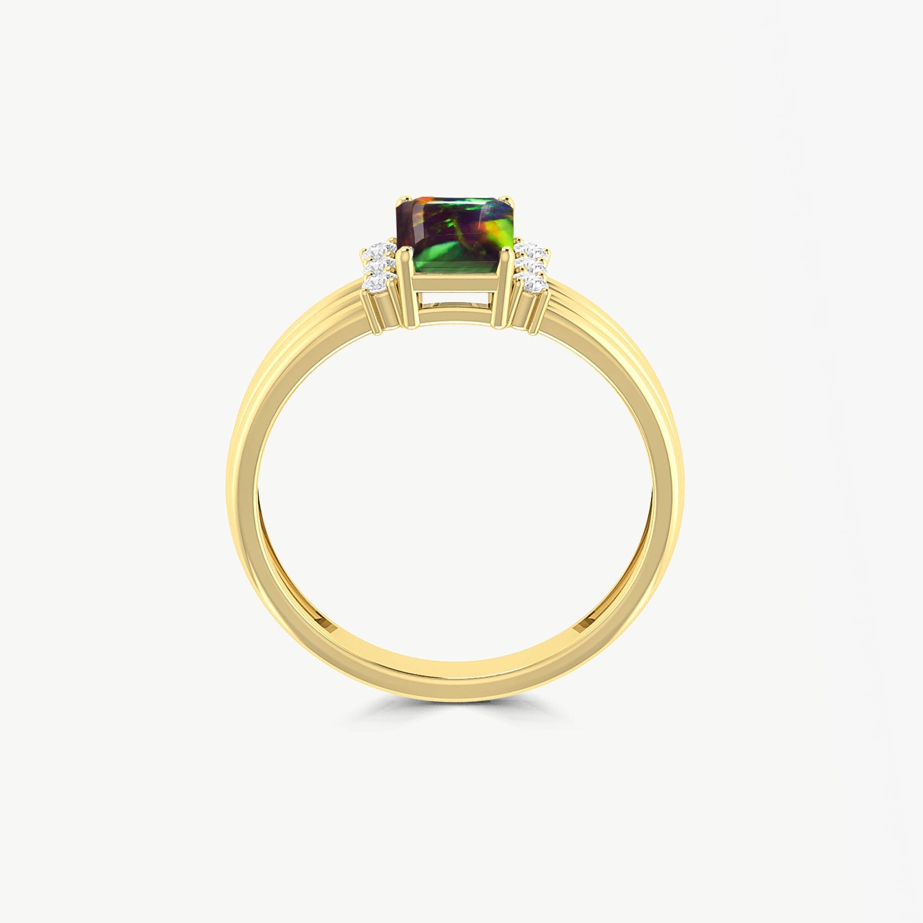 Octagon Shape Natural Black Opal Three Layer Wedding Ring - Goodstone Jewels