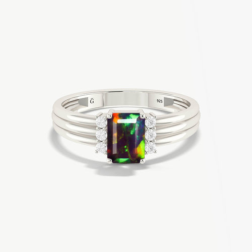 Natural Black Opal 3-Layer Designer Wedding Ring