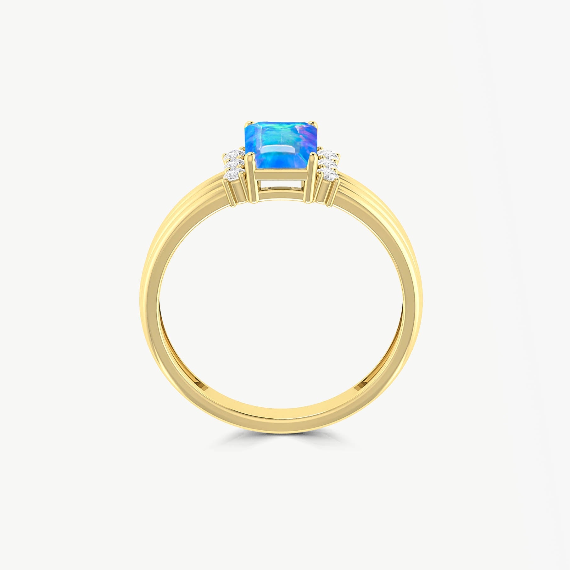 Octagon Shape Natural Blue Opal Three Layer Wedding Ring - Goodstone Jewels