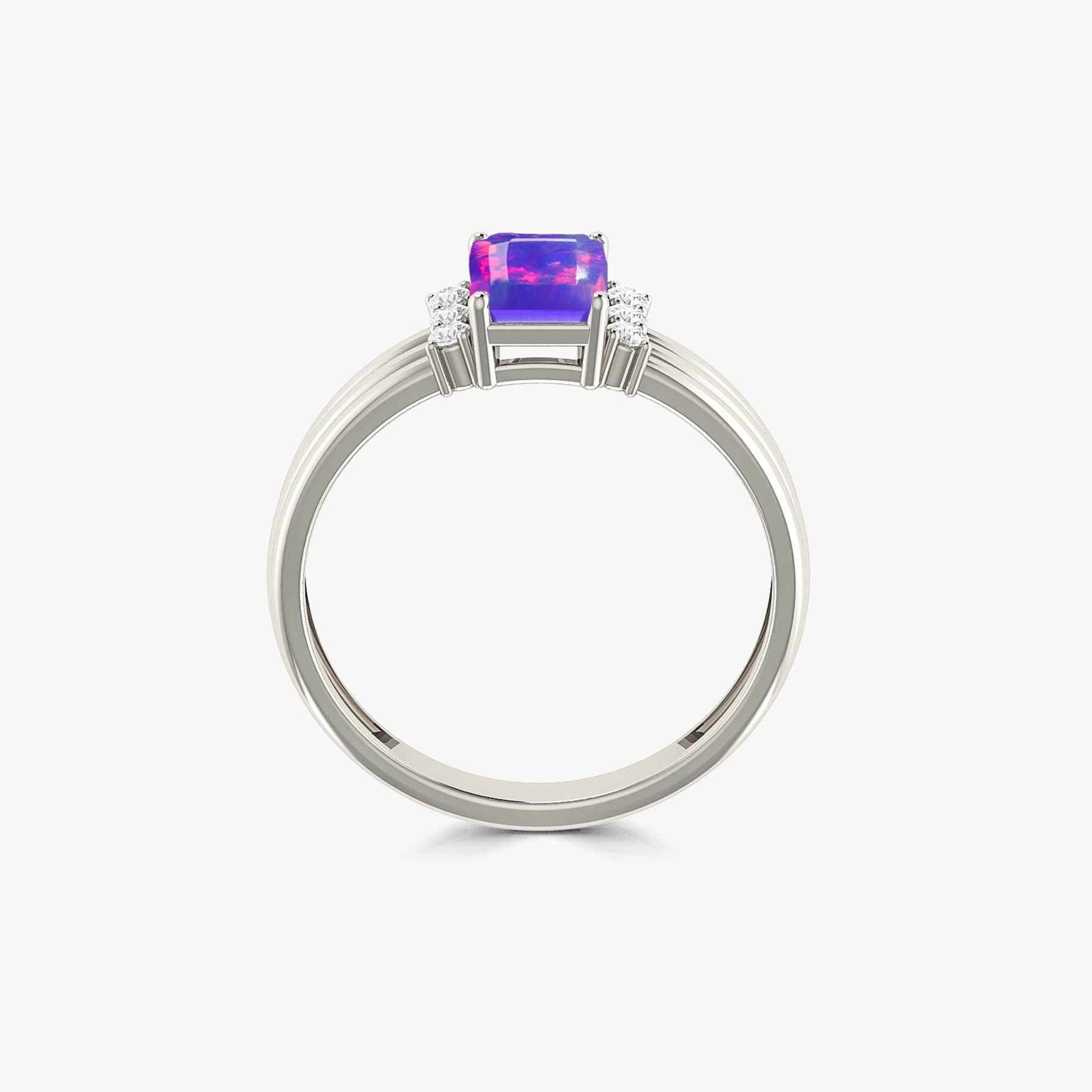 Octagon Shape Natural Lavender Opal Three Layer Wedding Ring - Goodstone Jewels
