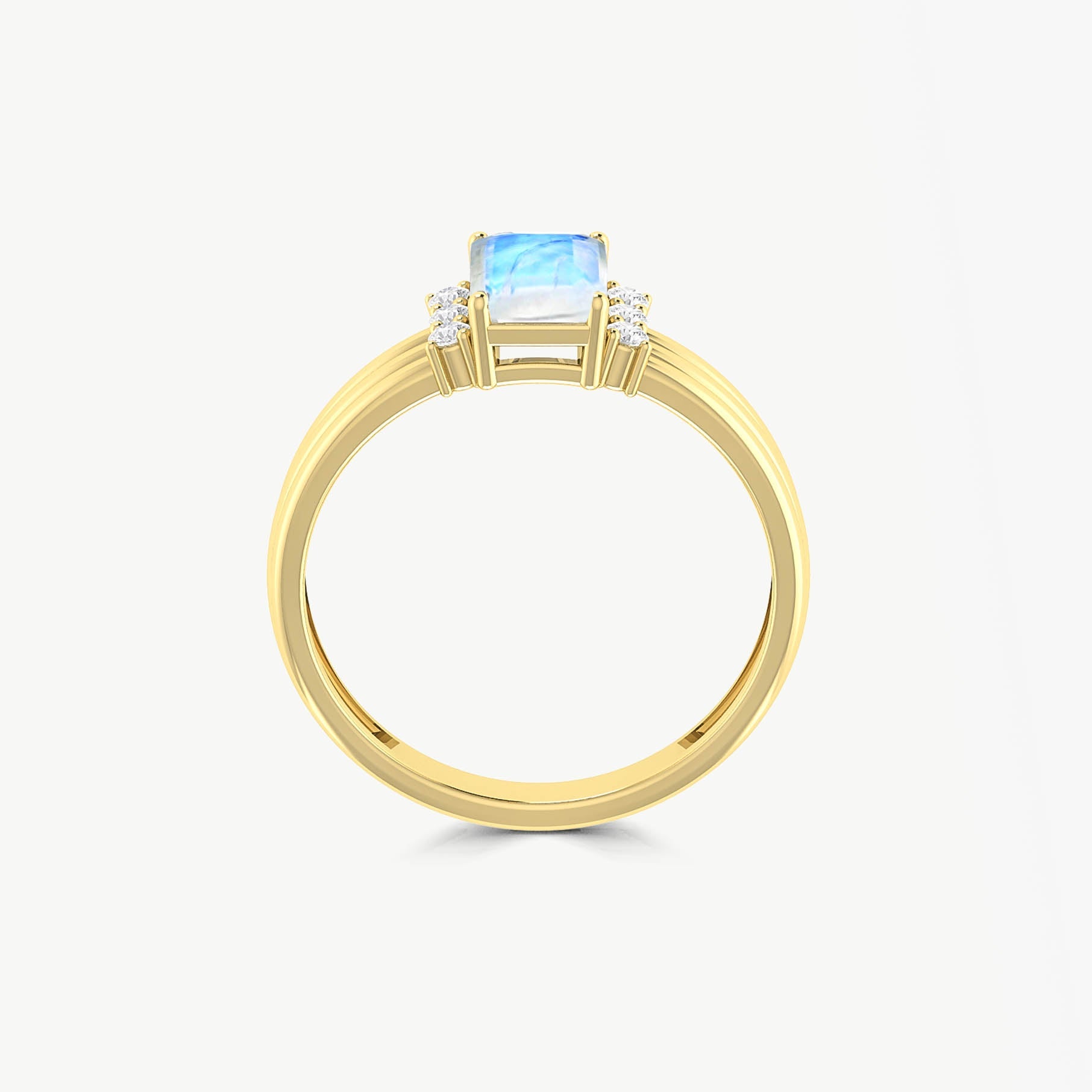 Octagon Shape Natural Moonstone Three Layer Wedding Ring - Goodstone Jewels