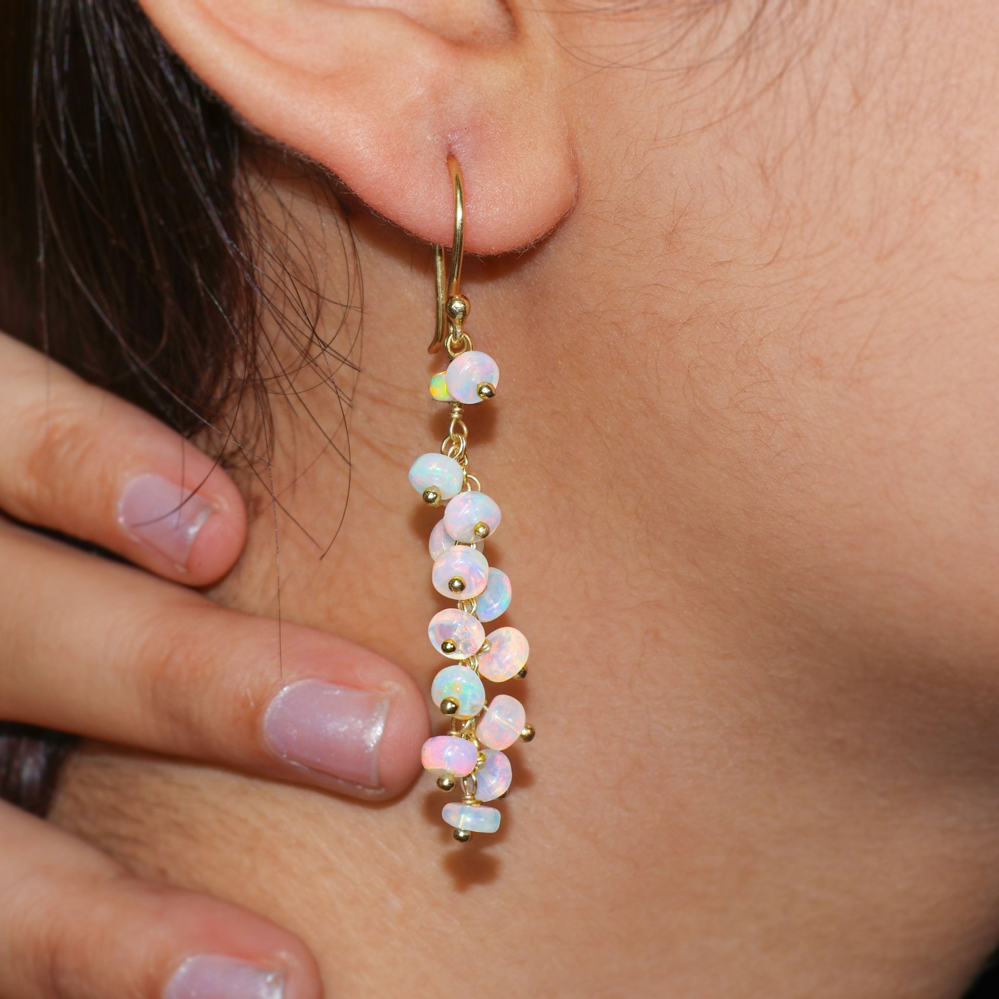 Opal Beads Earrings Handcrafted Wire Wrapping Dangle Earrings - Goodstone Jewels