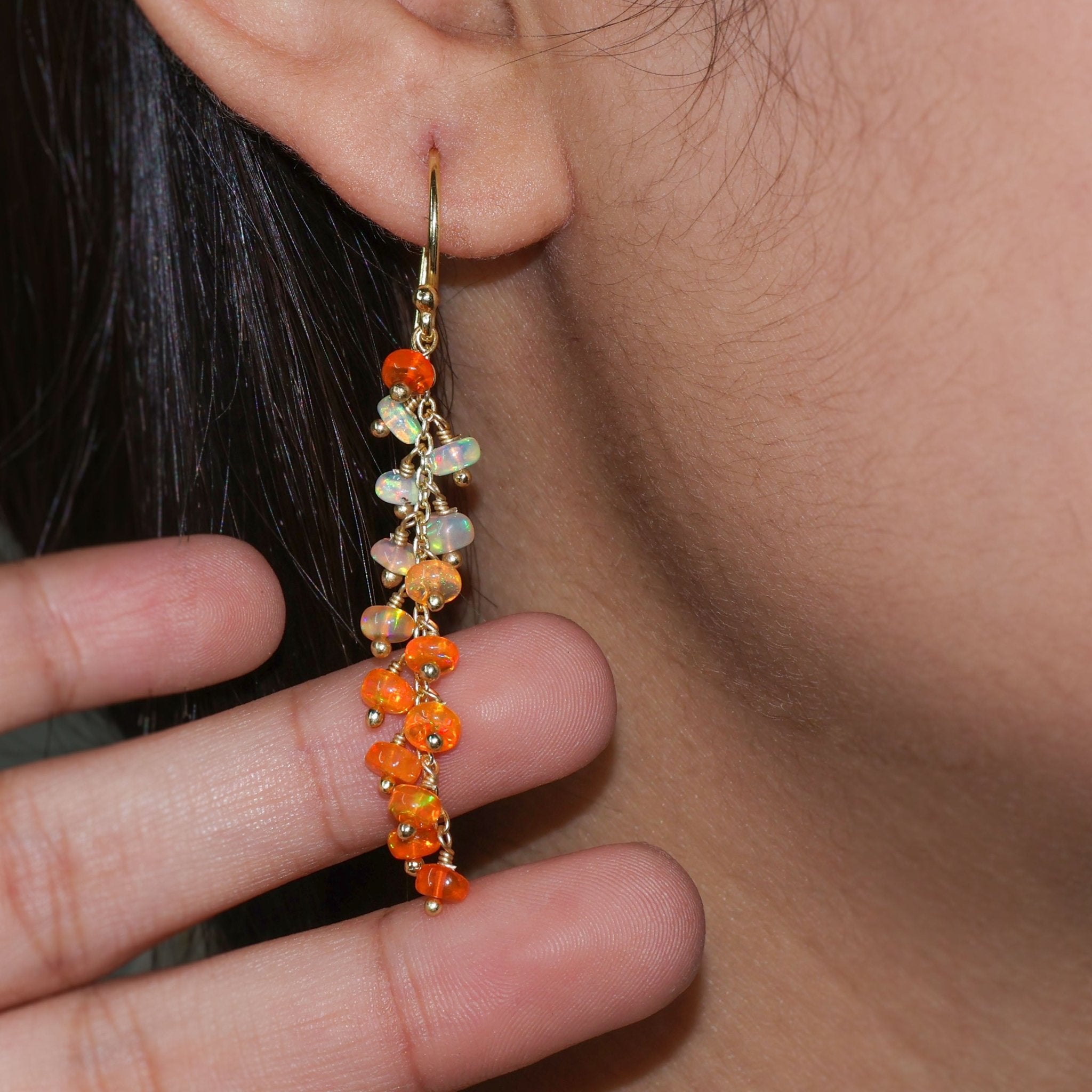 Orange and White Opal Color Beaded Earrings - Goodstone Jewels