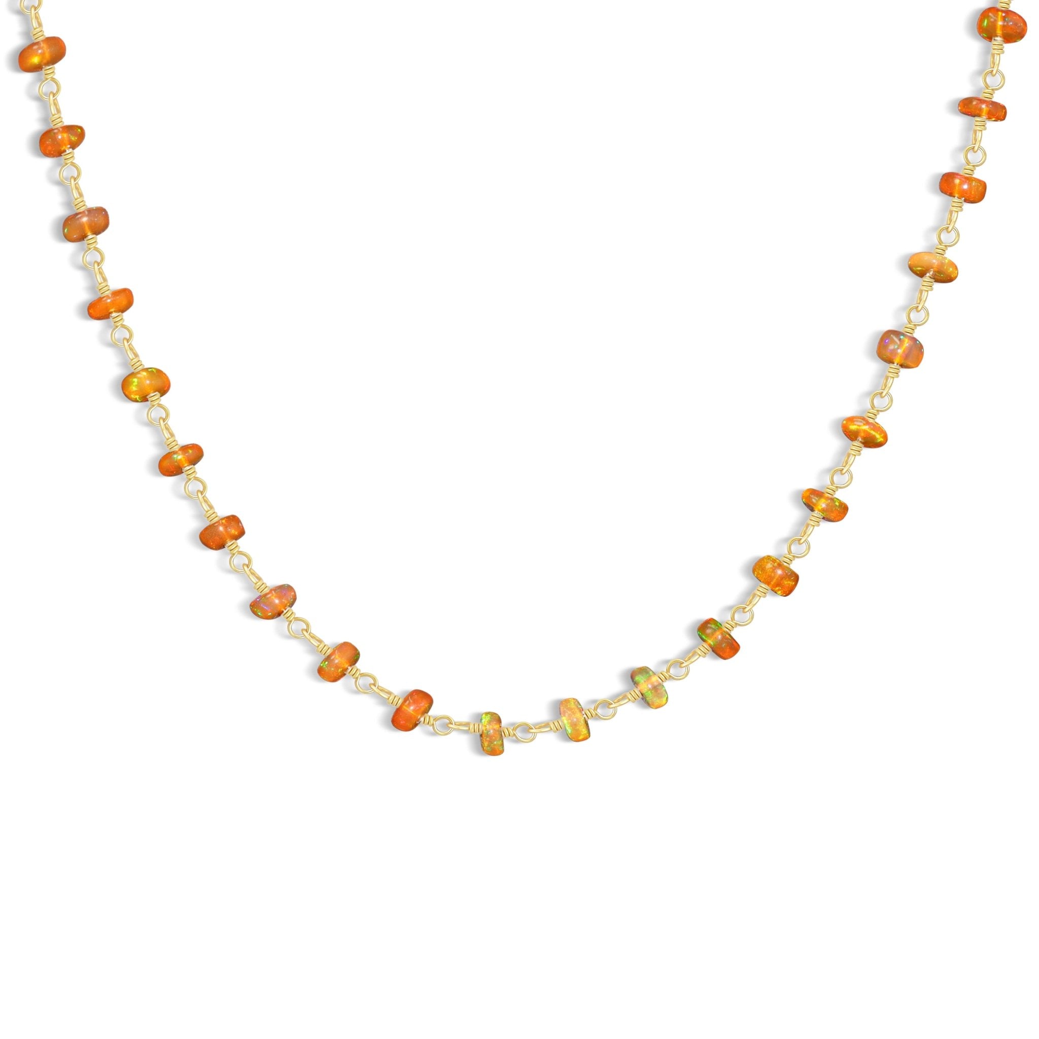 Orange fire Ethiopian opal wire wrap chain beads necklace - Goodstone Jewels