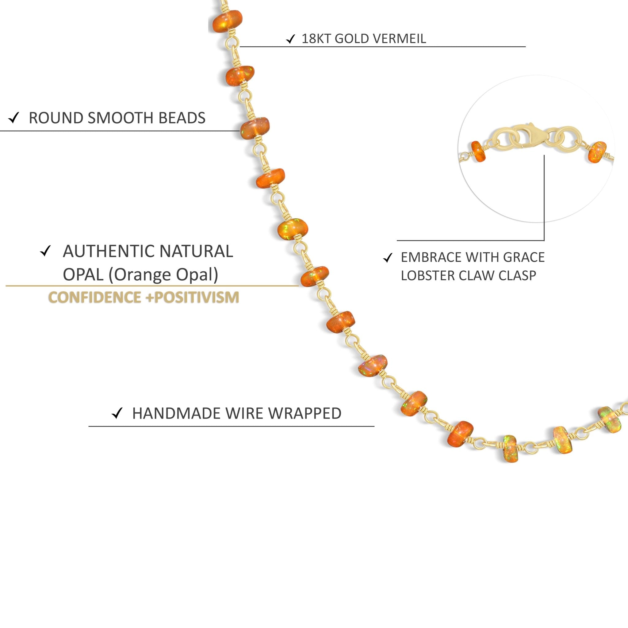 Orange fire Ethiopian opal wire wrap chain beads necklace - Goodstone Jewels