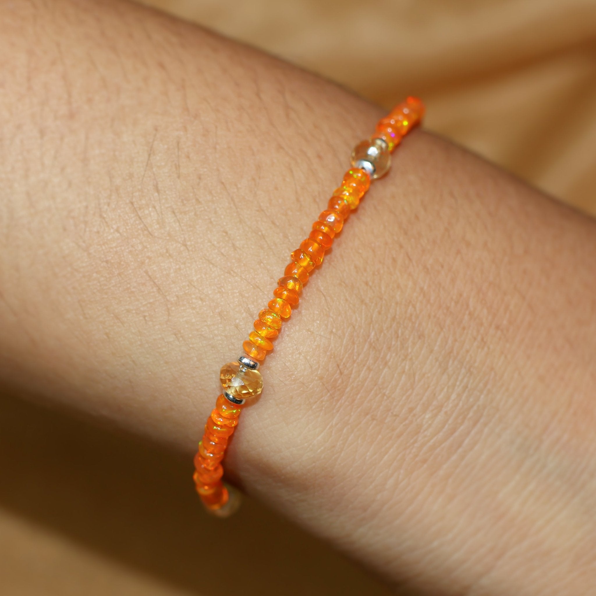 Orange fire Ethiopian opal with citrine beads bracelet for women - Goodstone Jewels