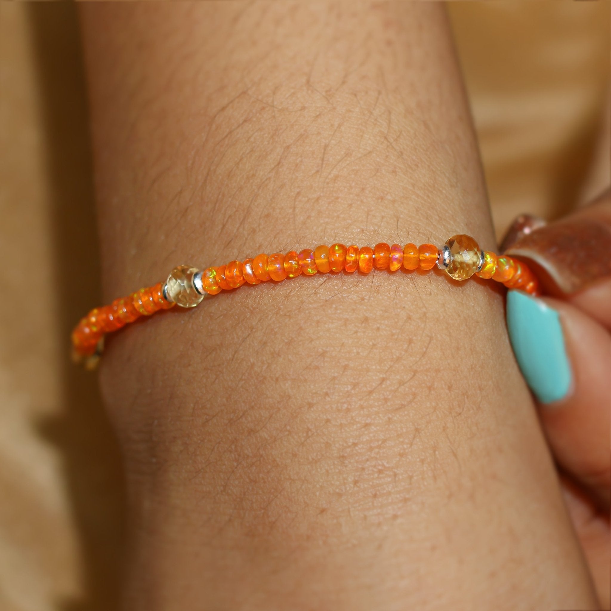 Orange fire Ethiopian opal with citrine beads bracelet for women - Goodstone Jewels
