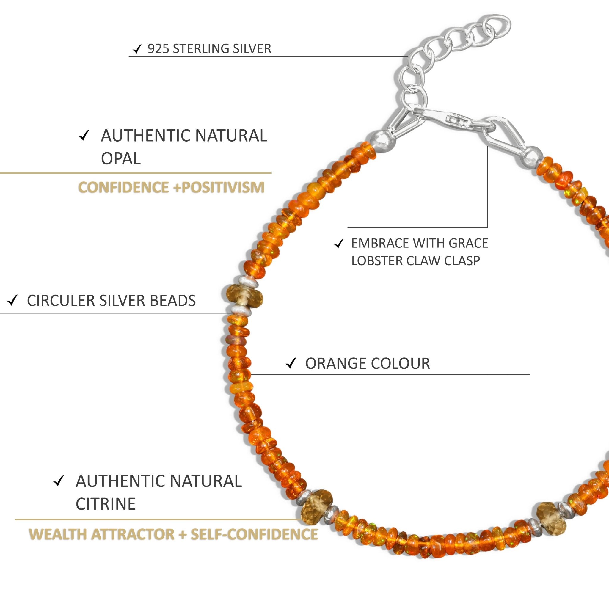 Orange fire Ethiopian opal with citrine beads bracelet for women - Goodstone Jewels