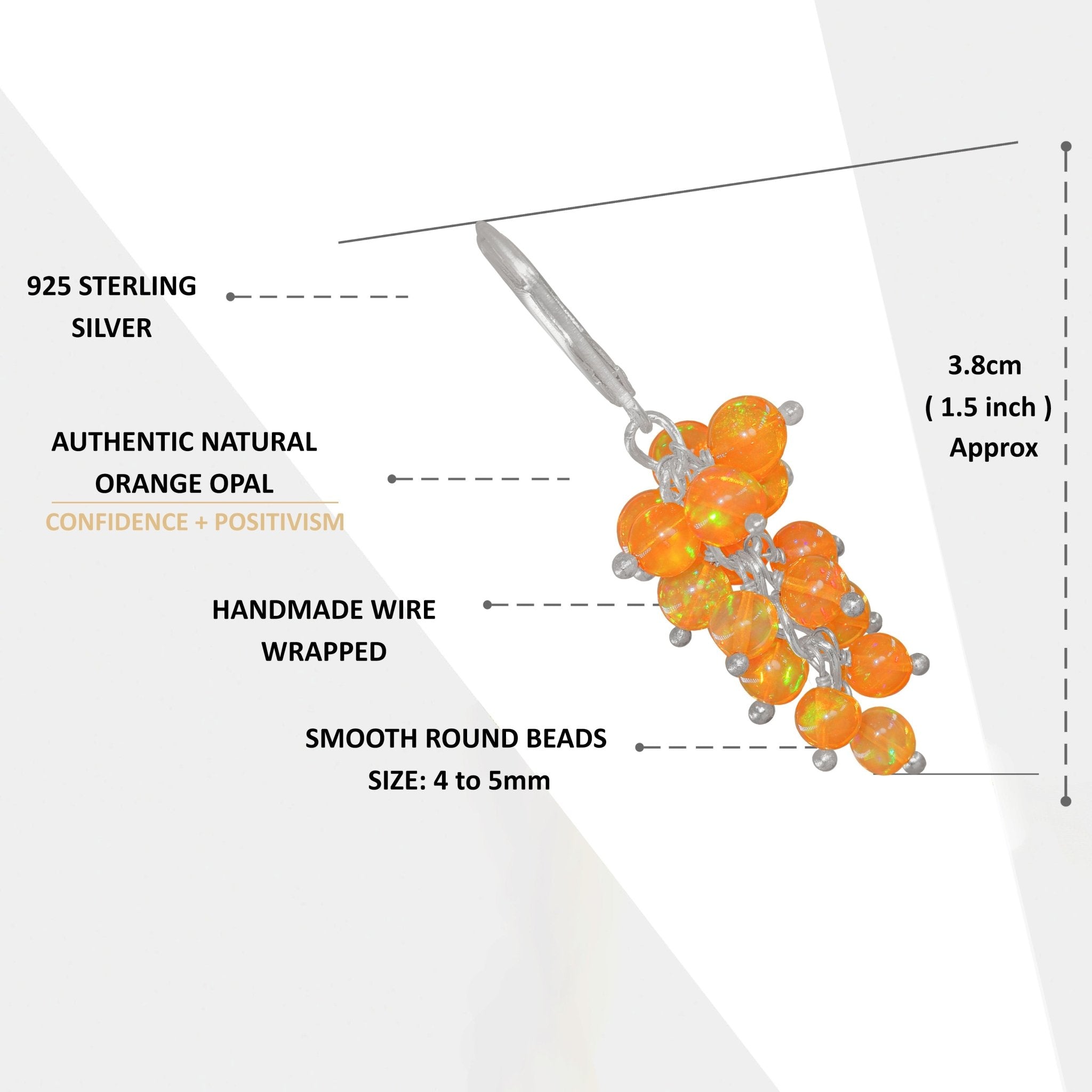 Orange Fire Opal Round Beads Cluster Earrings for Her - Goodstone Jewels