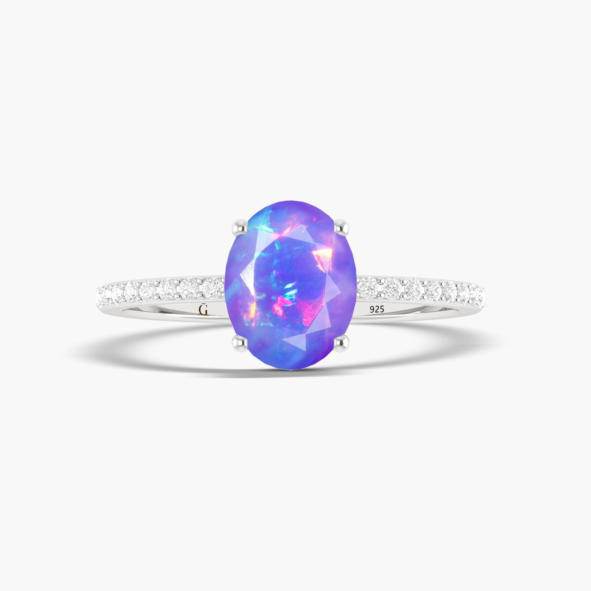 Oval Lavender fire Ethiopian opal wedding ring - Goodstone Jewels