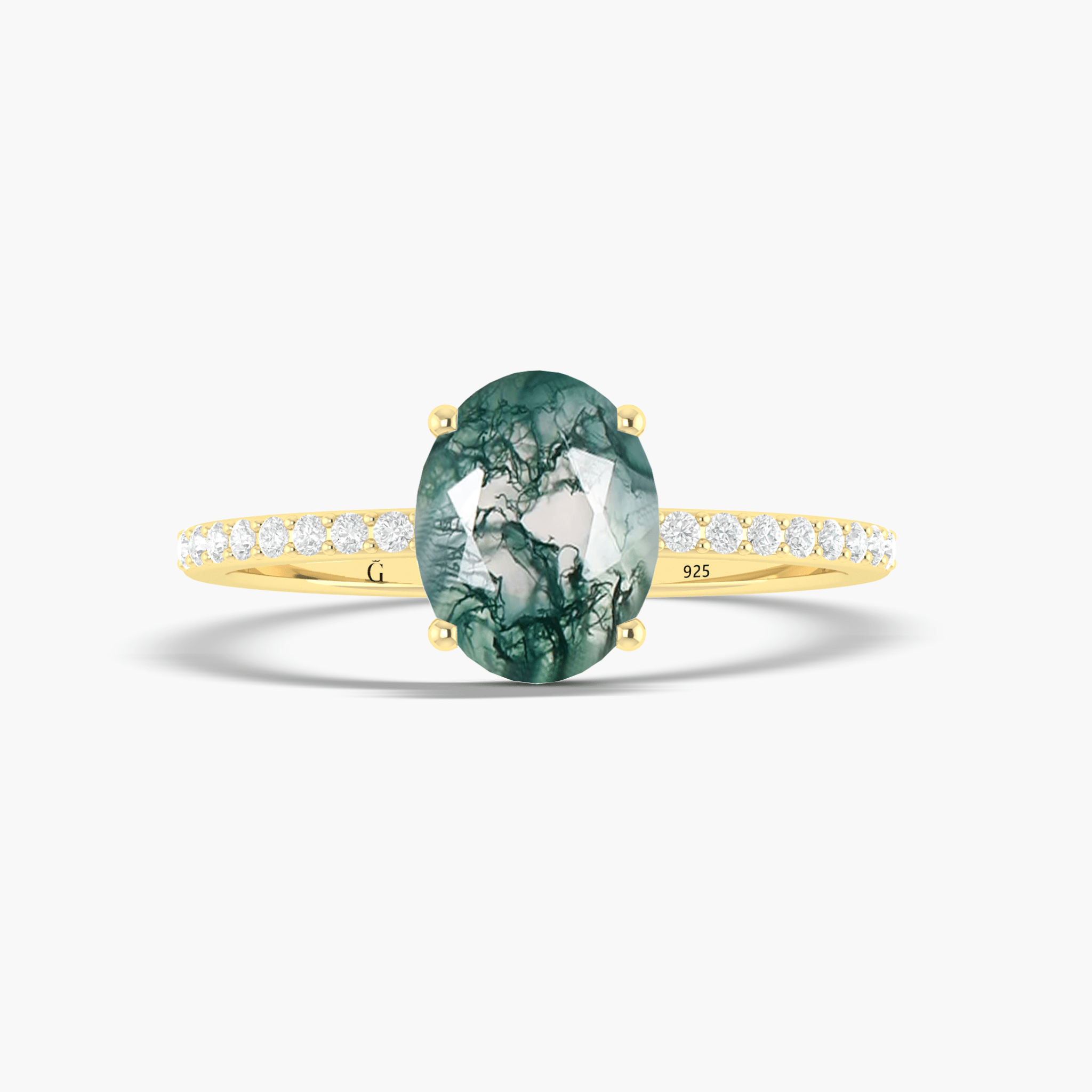 Oval Moss Agate statement gold vermeil or Silver ring - Goodstone Jewels