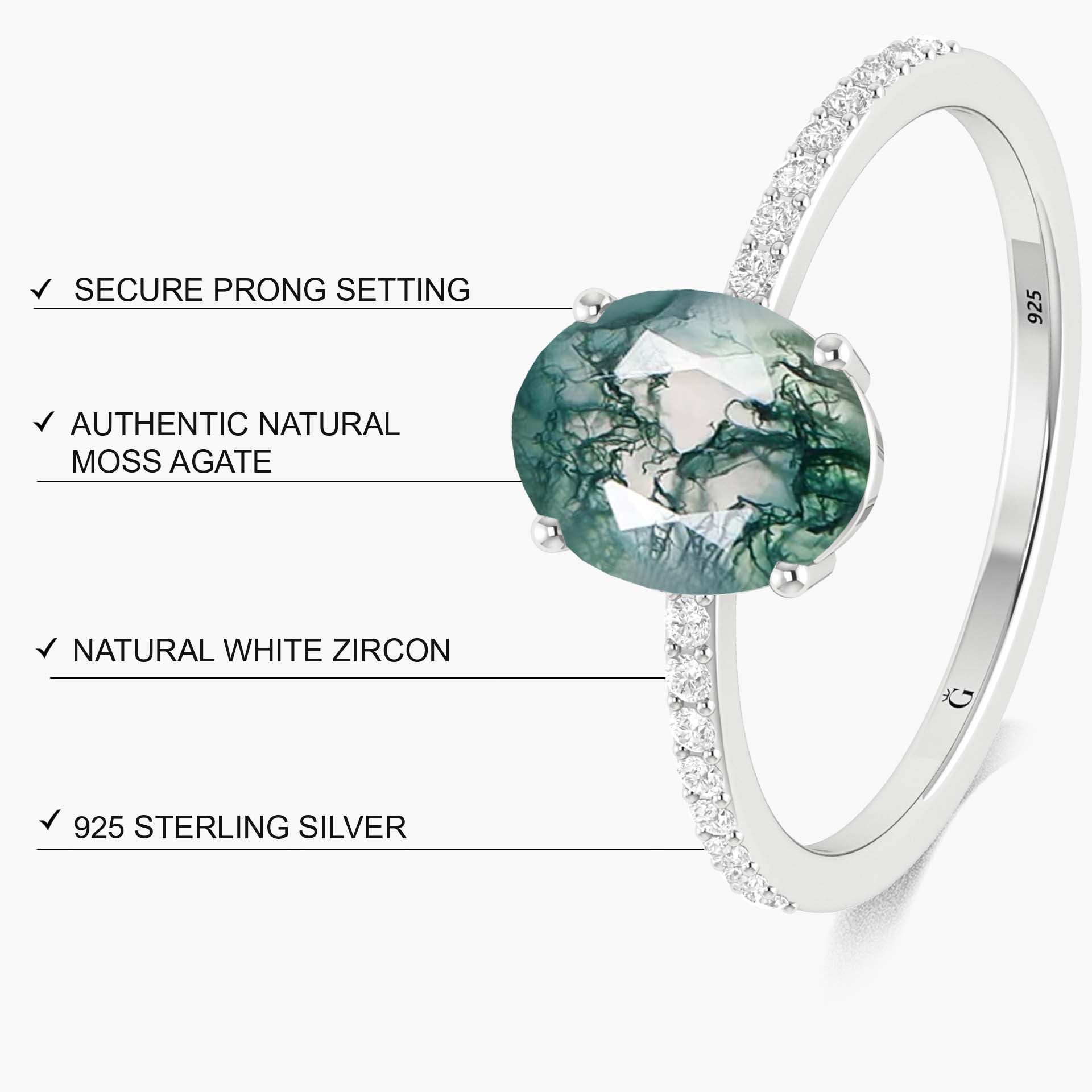 Oval Moss Agate statement gold vermeil or Silver ring - Goodstone Jewels