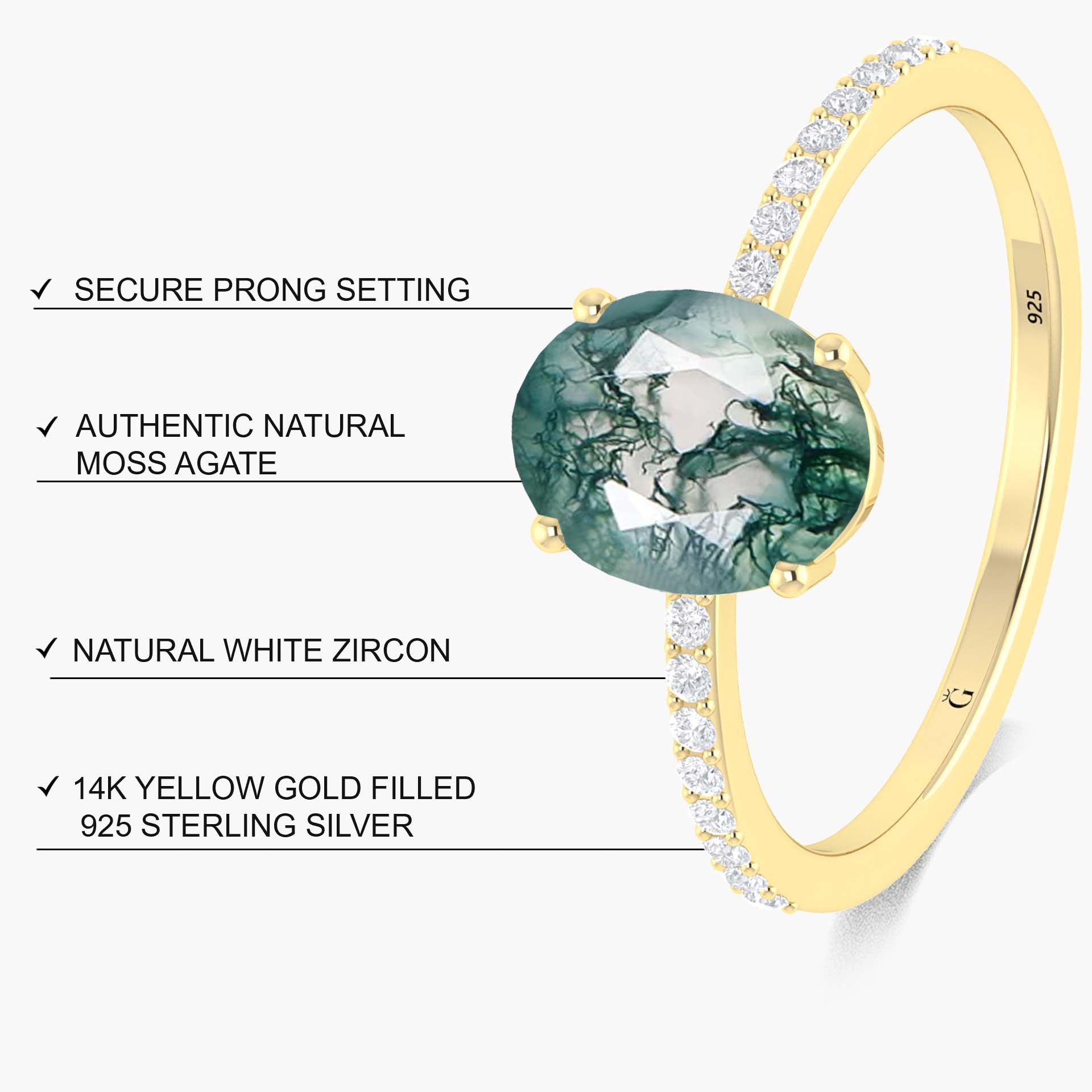 Oval Moss Agate statement gold vermeil or Silver ring - Goodstone Jewels