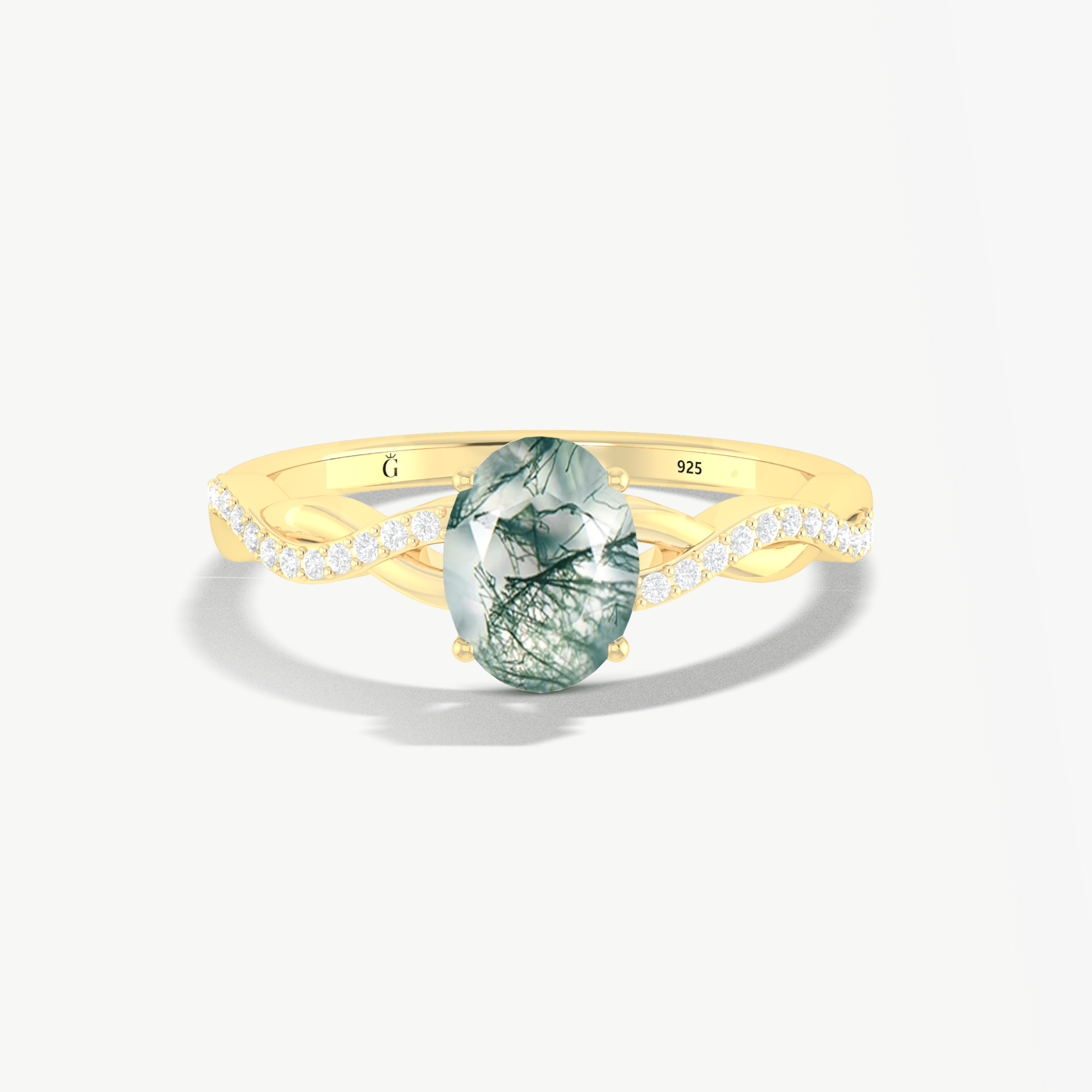 Oval Moss Agate wedding statement ring for women - Goodstone Jewels