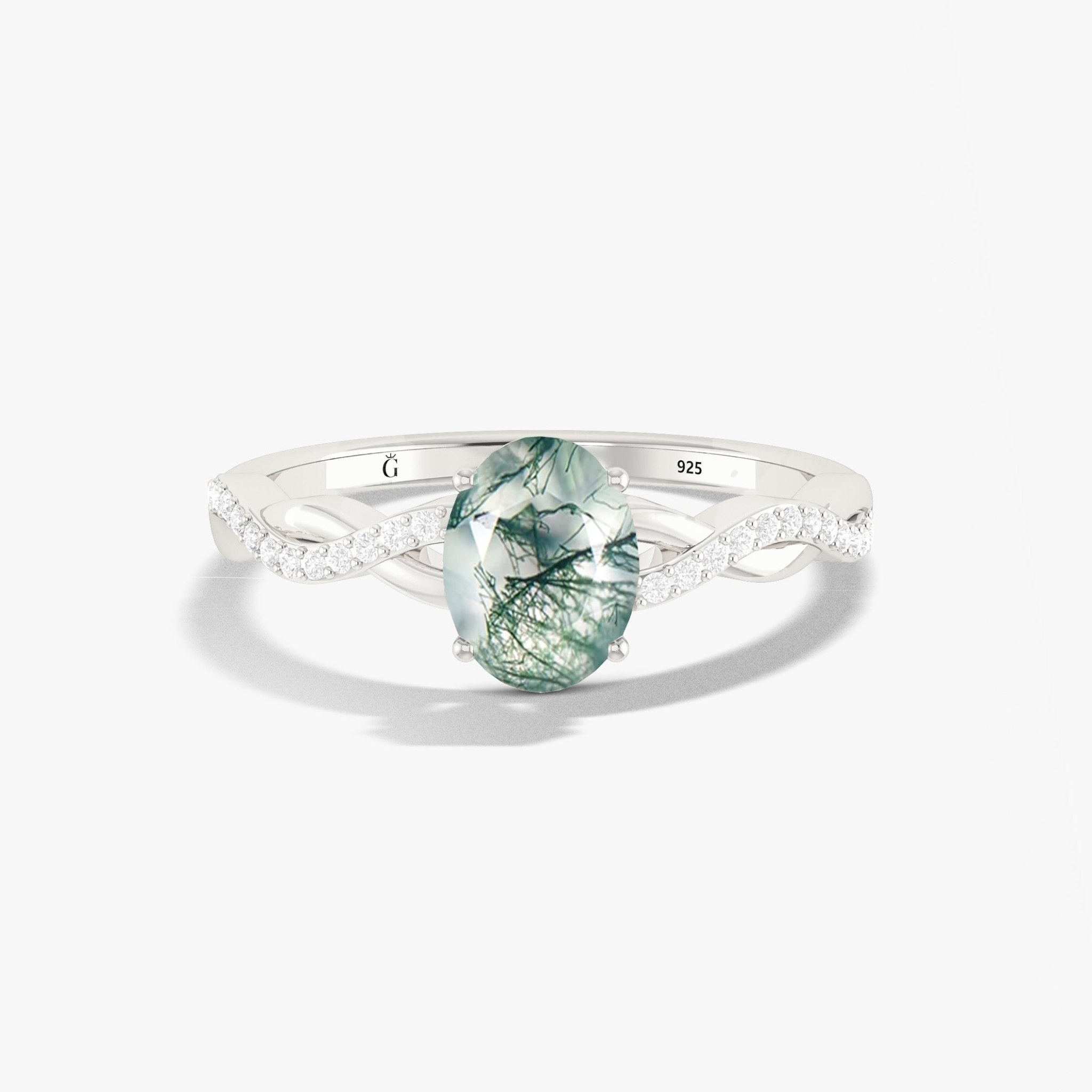 Oval Moss Agate wedding statement ring for women - Goodstone Jewels
