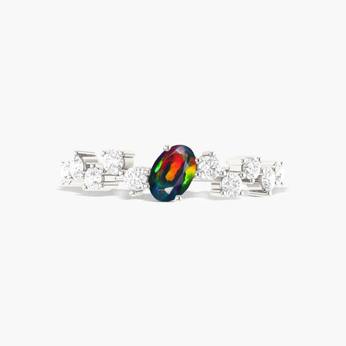 Natural Black Opal Engagement Ring in 925 Sterling Silver