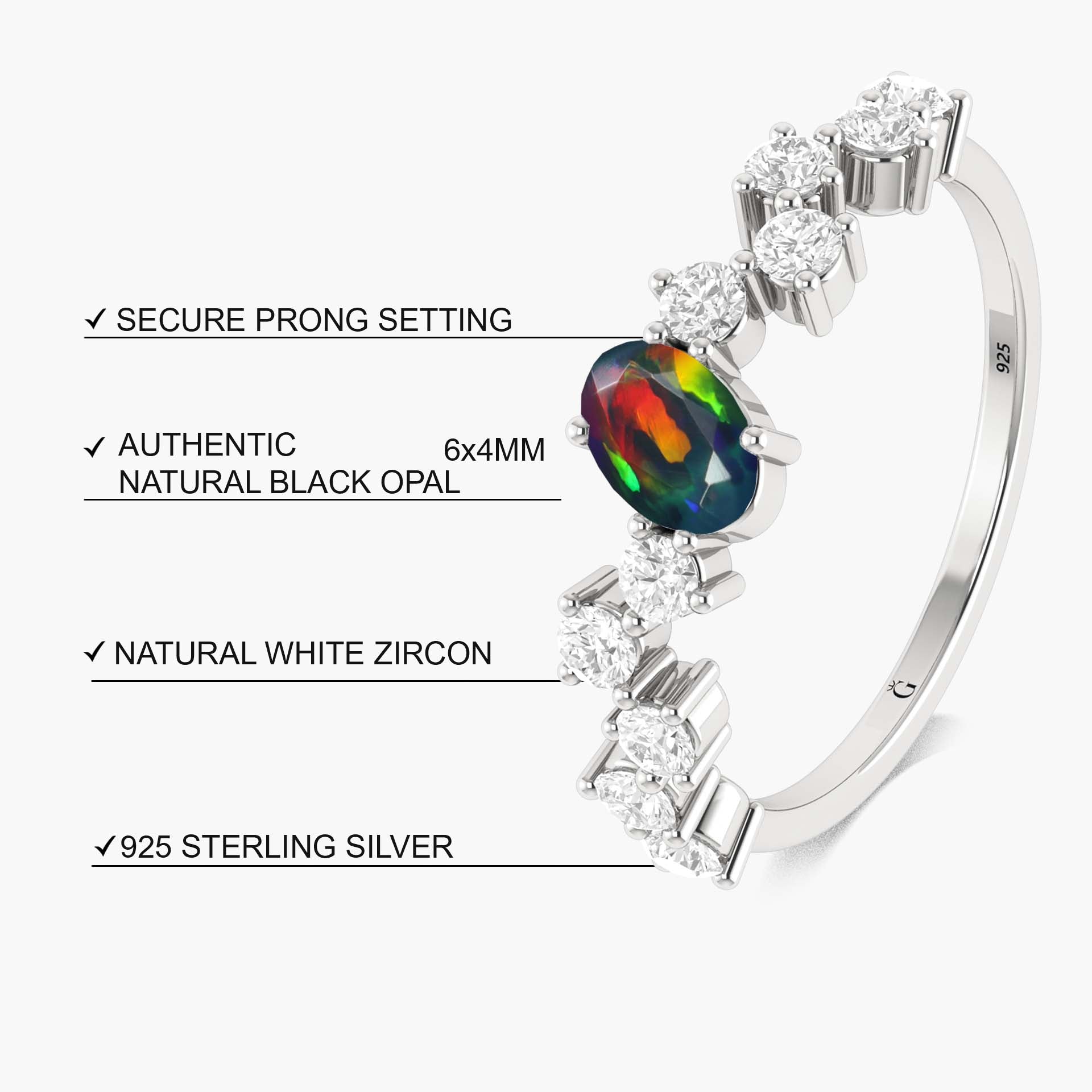 Oval Shape 6X4 MM Natural Black Opal Engagement Ring - Goodstone Jewels